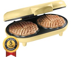 Gaufrier double Bestron pour gaufres coeur classiques, gaufrier avec revêtement antiadhésif et voyant lumineux, 1000 watts, couleur : jaune