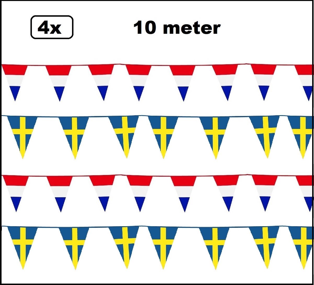 4x Vlaggenlijn landen set Nederland/Zweden 10 meter - Sport Holland Belgie Thema feest voetbal party