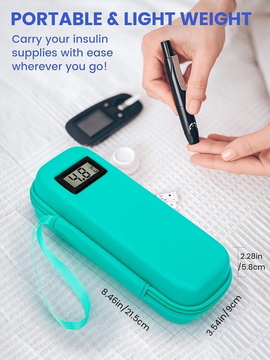 Insuline Koeltas met 2 Koelelementen - Met °C Temperatuurweergave - Diabetes Koeltas - Insulinepennen koeltas - Diabetische Reistas - Insuline Etui - Koelbox - Koeltasje Voor Op Reis - Koeltas voor Insulinespuit - Koelt Medicatie 6-8 uur lang - Groen — afbeelding 4