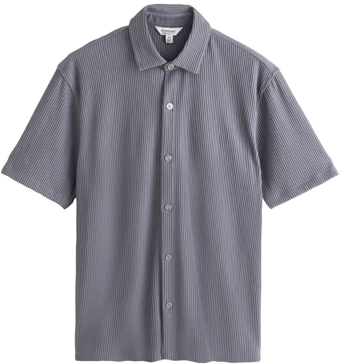 Next - Heren - Getextureerd jersey overhemd met korte mouwen - Grijs
