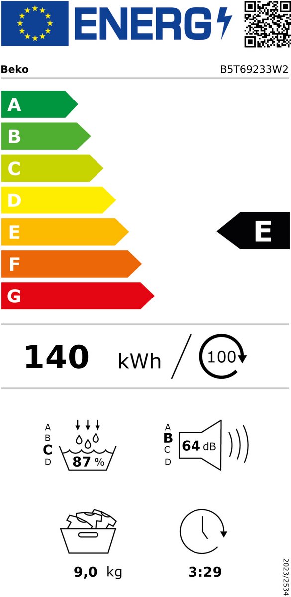 Beko Aantal Programma’s x 15, 9kg, 64 dB, Wit, Warmtepomp thumbnail 2