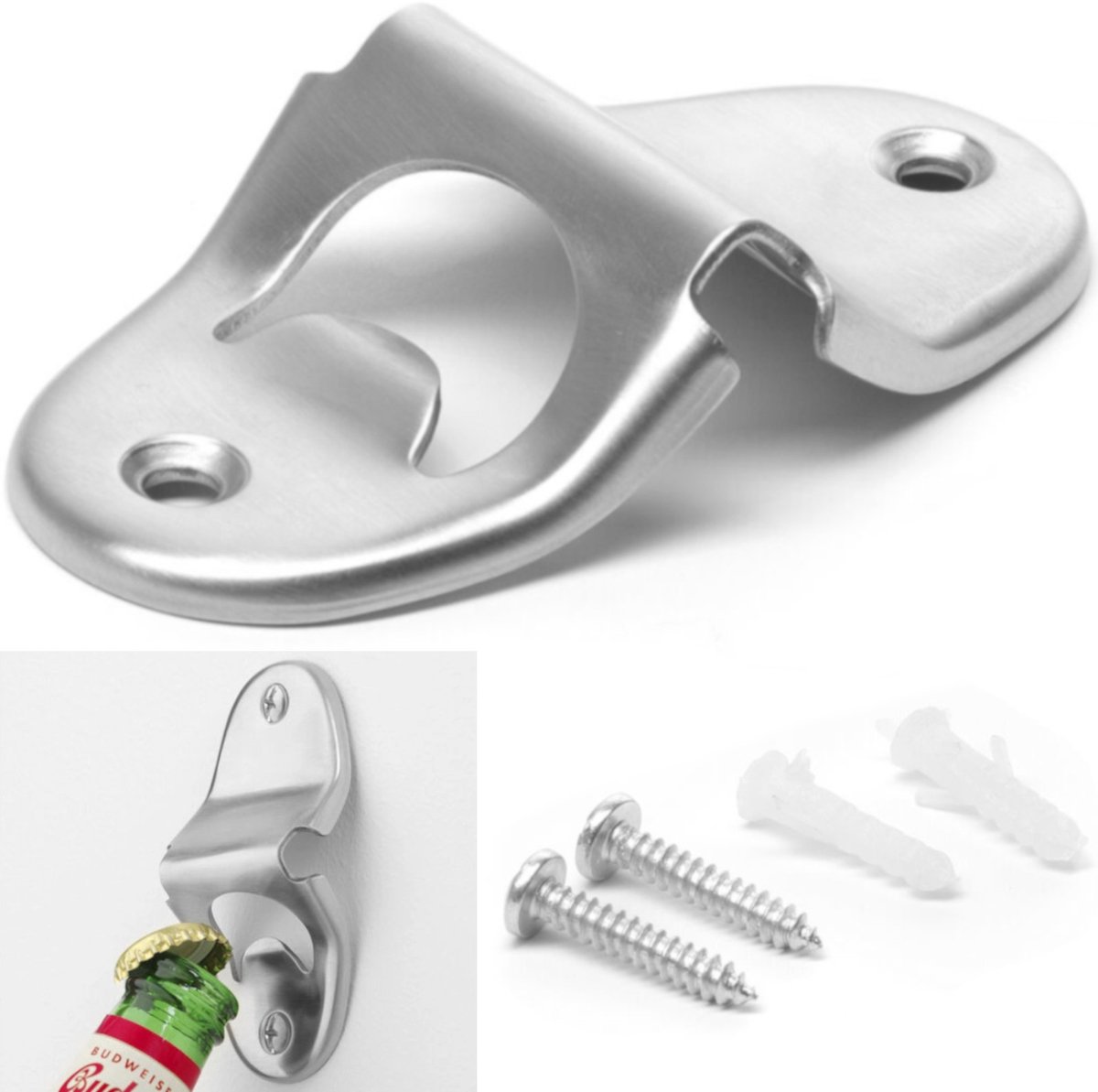 BarUp Wandgemonteerde flesopener – roestvast staal – robuust en eenvoudig – klein formaat