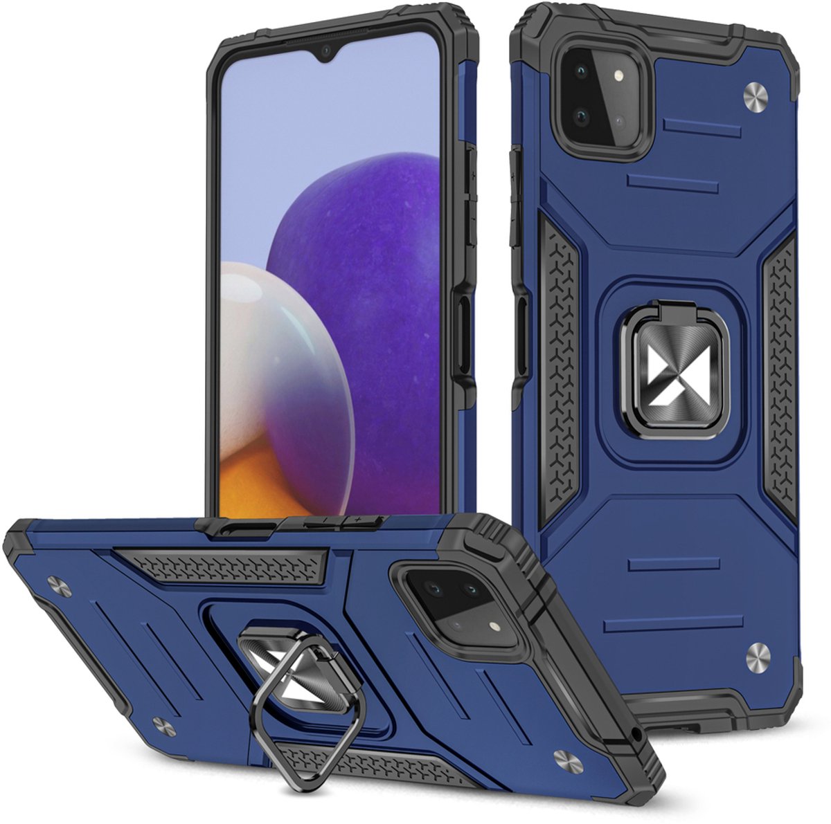 Wozinsky Ring Armor - Beschermhoes - Samsung Galaxy A22 - Niebieski - Magnetische Houder - Dubbele Constructie