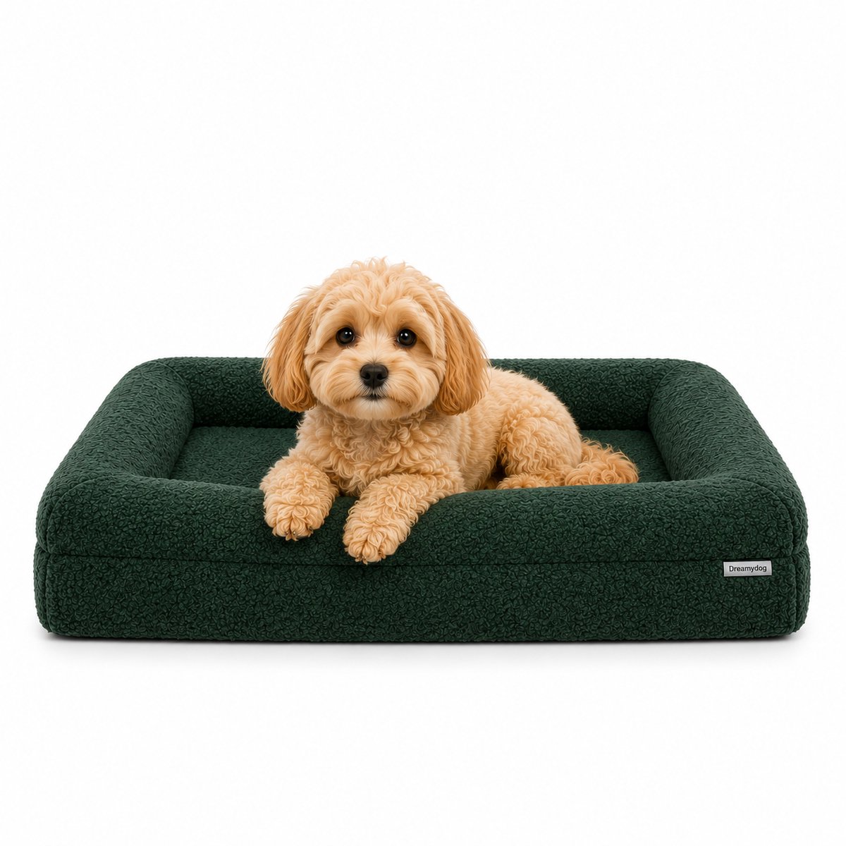 Dreamydog Orthopedische Hondenmand – Hondenbed Wasbaar – Orthopedisch Hondenkussen – Hondensofa Waterdicht – Bouclé Forest Green – Small 73x58x15 cm