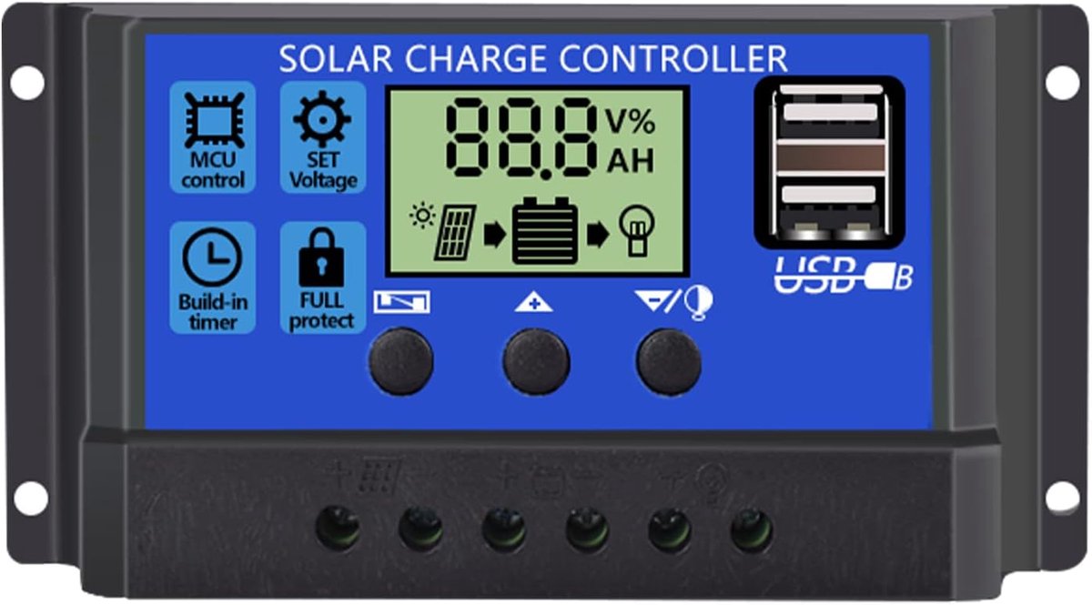 Solar Laadregelaar - Zonnepaneel Controller - Energie Beheer - 3-Stage PWM Laadmethode - 30A 12V/24V - Grijs