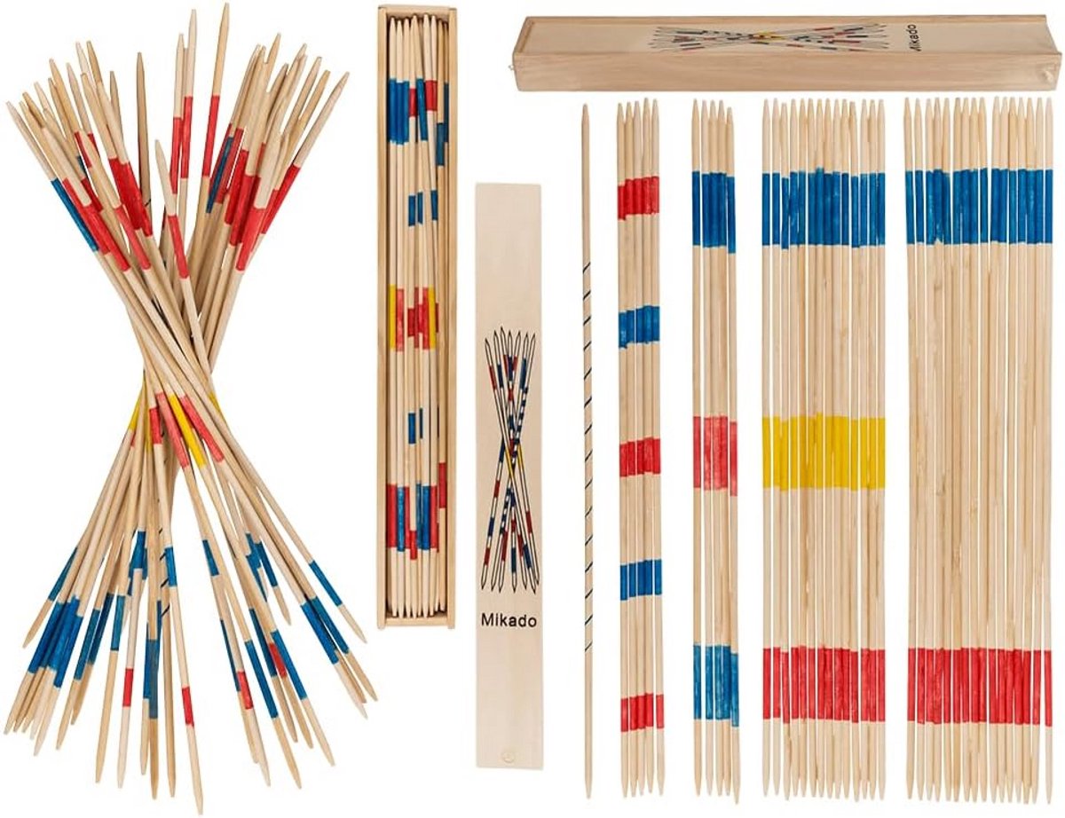 Houten Mikadospel - Stokjes Spel - Gezellig Samenspelen - Handgemaakte Precisie - 42 cm - Meerkleurig