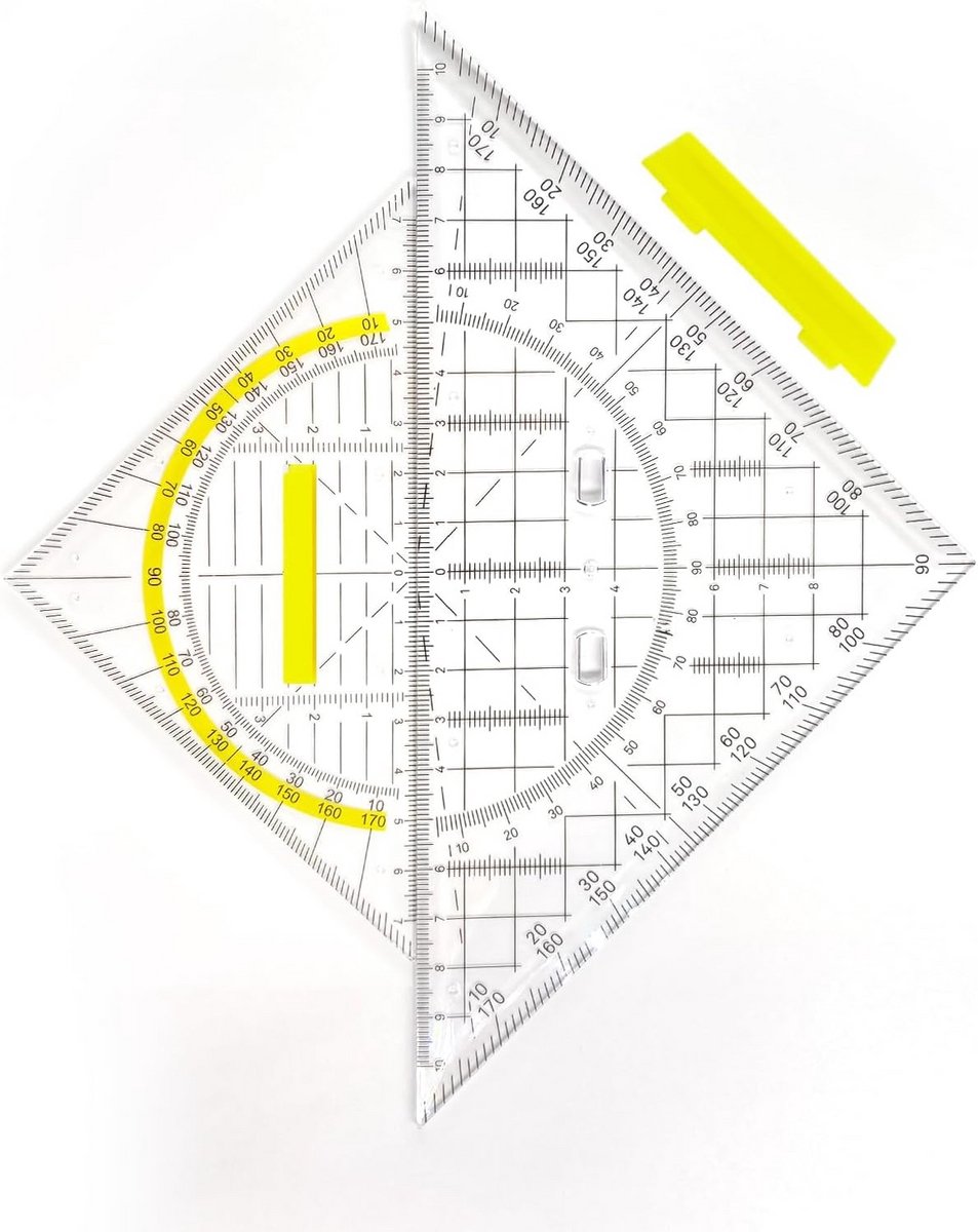Geometrische driehoeken - Tekendriehoeken set - Nauwkeurig tekenen - Afneembare handgreep - 20 en 14 cm - Transparant