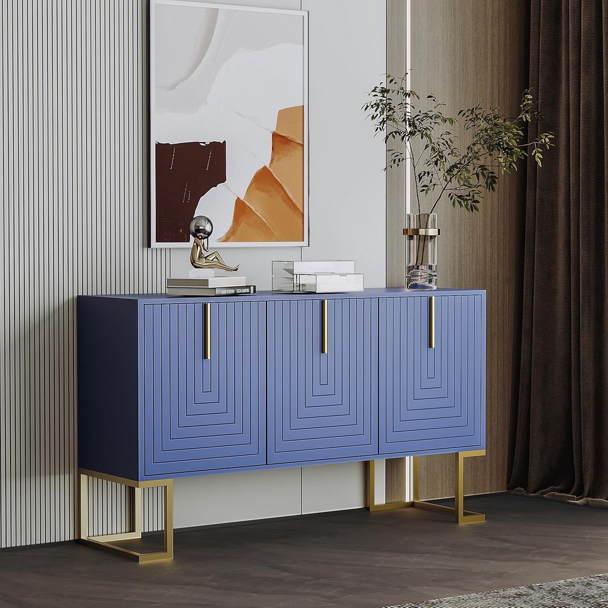 Moderne Dressoir - Kast met deuren - Opbergen in huis - Verstelbare legplanken - 80 x 140 cm - Marineblauw