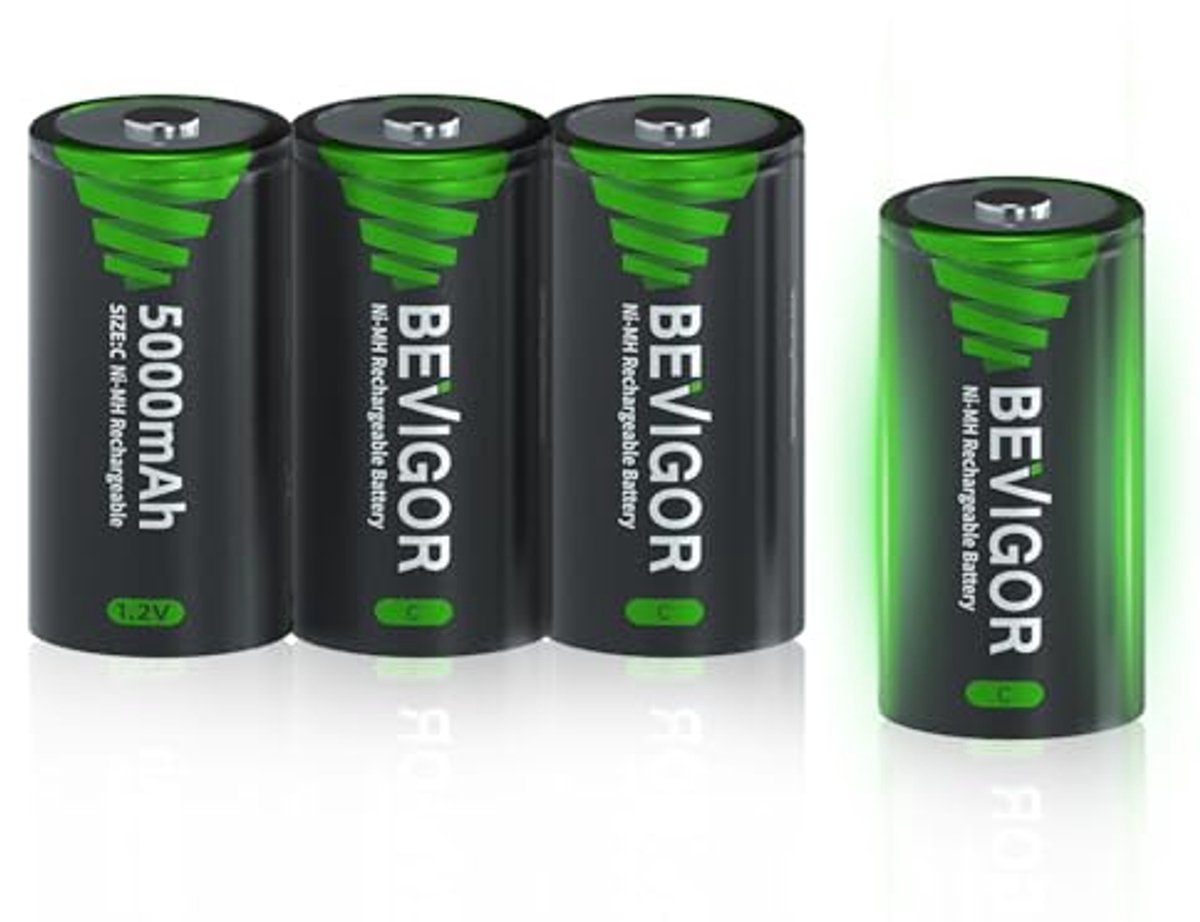 Oplaadbare Batterijen - C Type - Apparaten Voeden - Hoge Capaciteit - 4 Stuks - Zwart