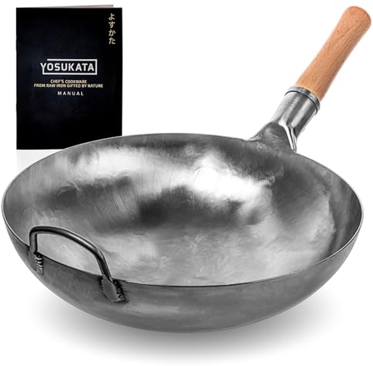 Wok Pan - Roerbakpan Aziatisch - Authentiek Koken - Handgeslagen Carbon Staal - 36 cm - Zilver
