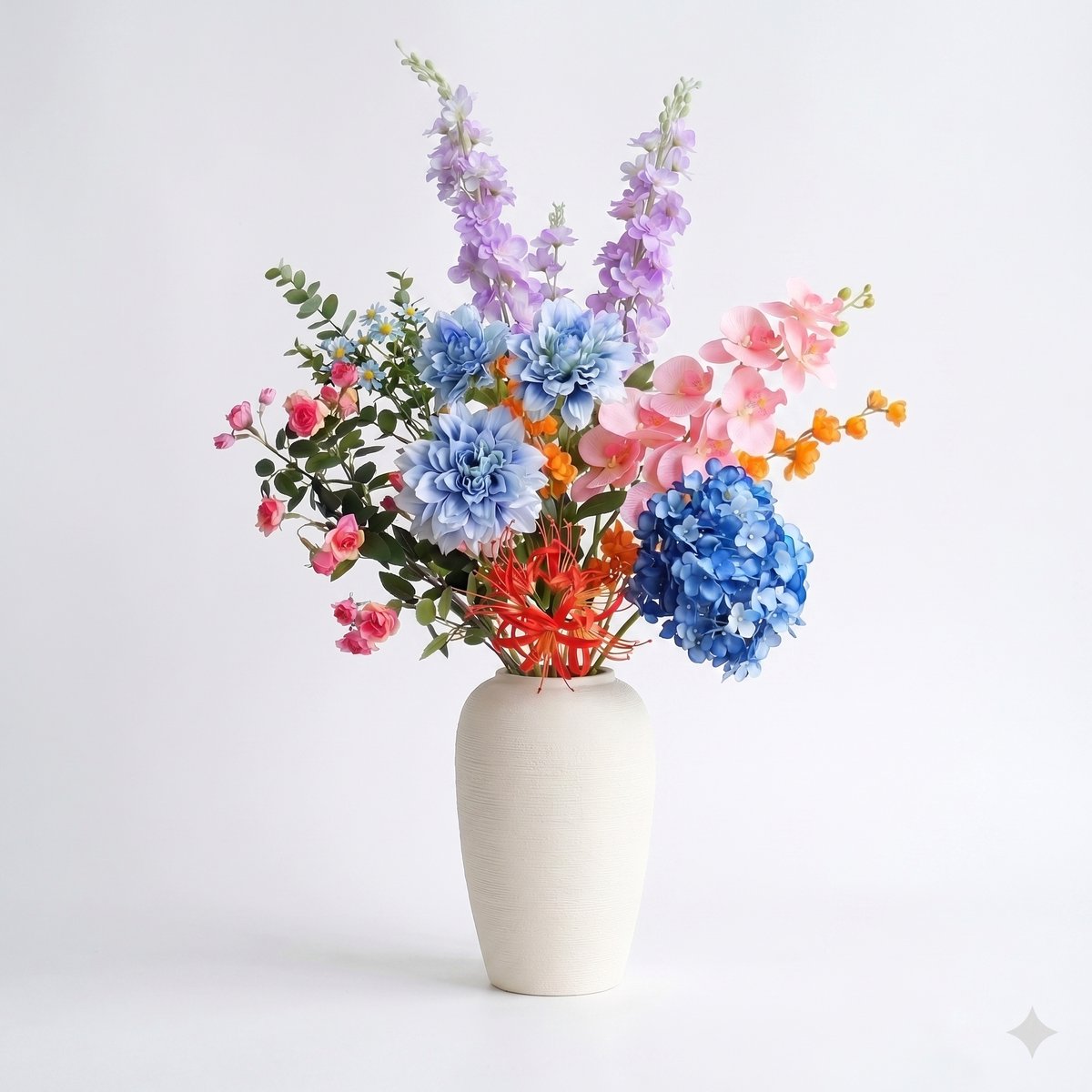 VVBV Zijden bloemen boeket - Kunstbloemen - Inclusief vaas - Onderhoudsvrij - Geschikt voor huis-, boerderij- en tafeldecoratie - Flexibele arrangementen
