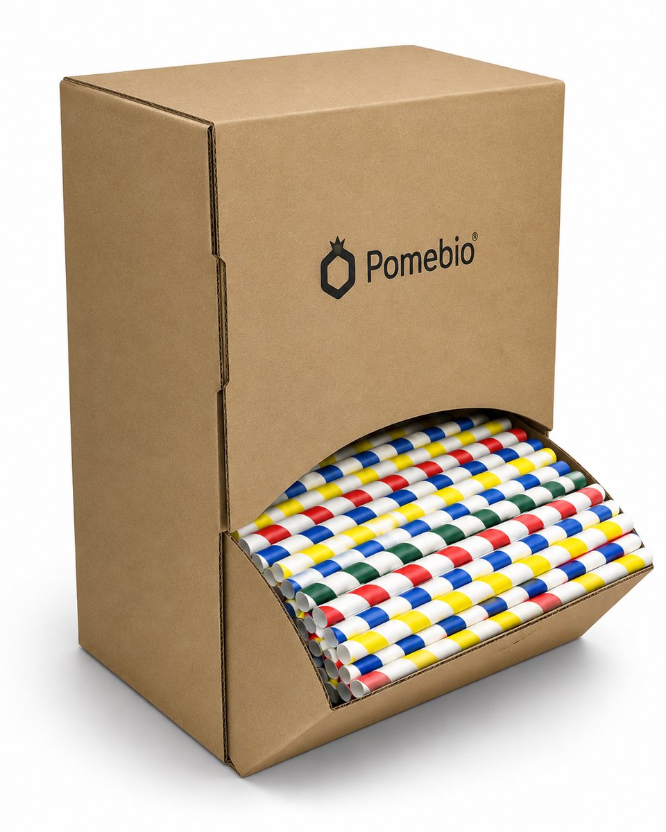 Pomebio papieren rietjes - gestreept - 8x195 mm - dispenserbox à 500 stuks
