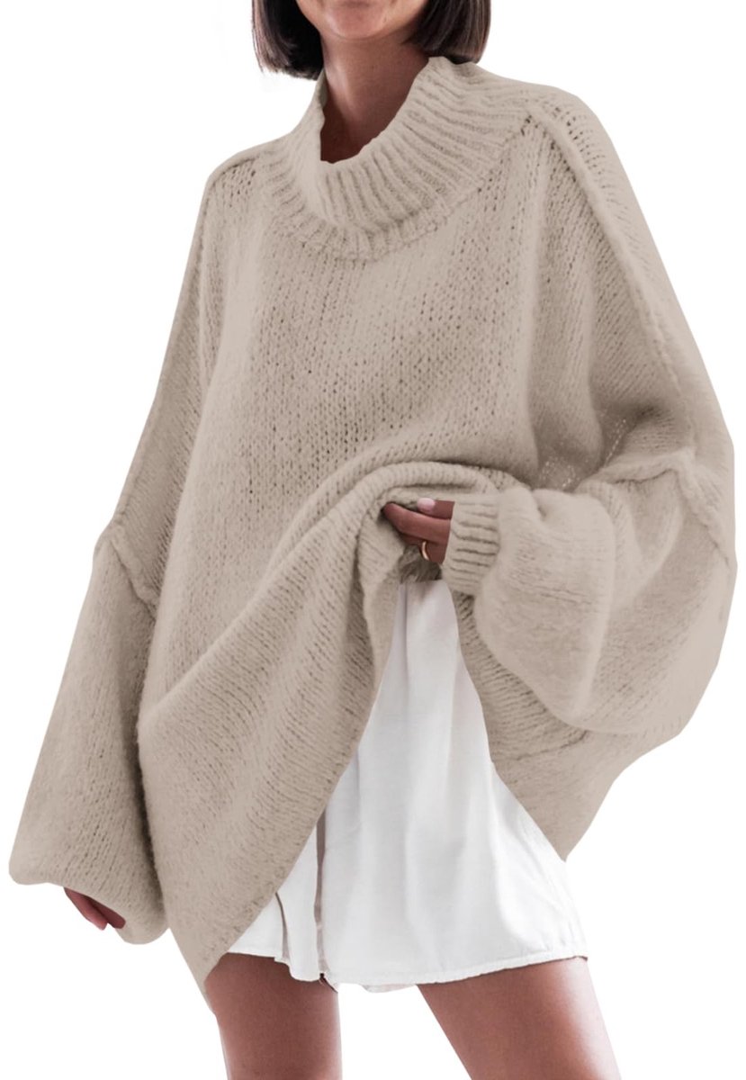 Dailygoods- Trui dames oversized - Vleermuismouwen - Hoge hals - Casual stijl - Ribgebreid - Zacht en warm materiaal - Pullover