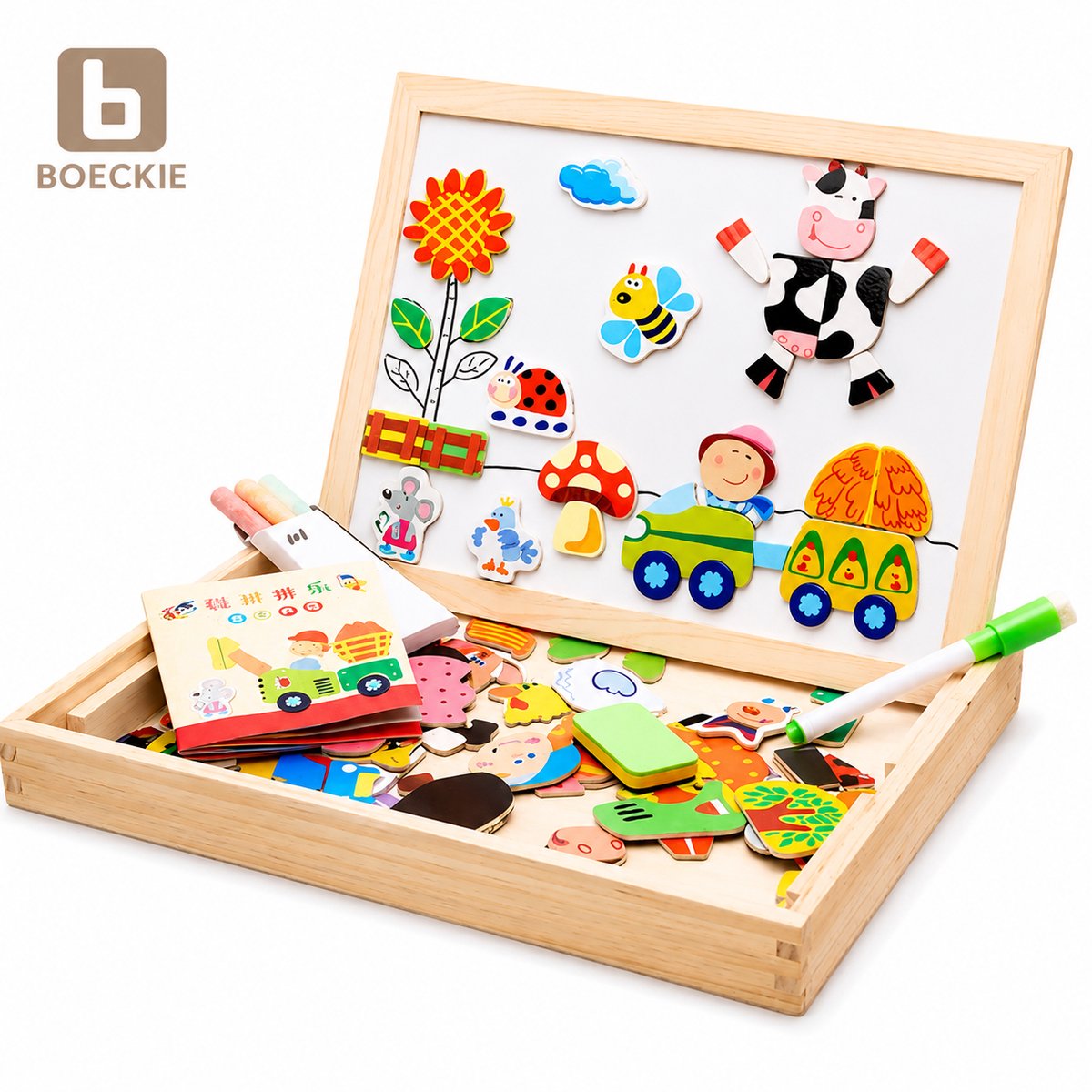 BOECKIE Montessori Magnetisch Tekenbord - Educatief Speelgoed Whiteboard & Krijtbord - Reisspeelgoed