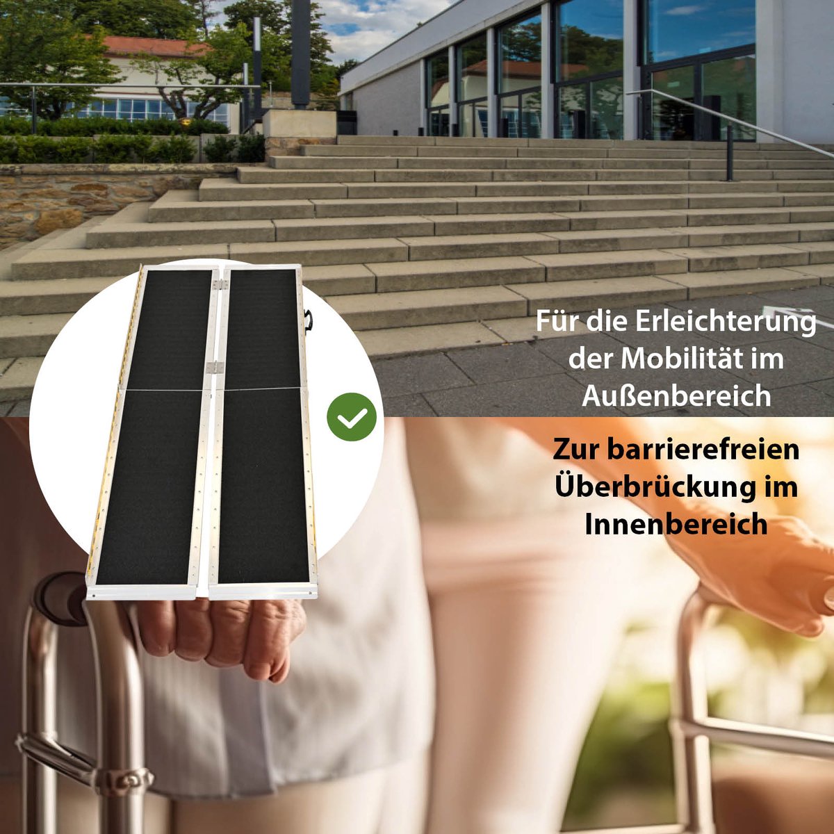TRUTZHOLM - Rolstoelhelling 2-Voudig Inklapbaar - 183 cm - 272 kg - Aluminium Grijs/Zwart - Koffer Oprijplaat Rollator Drempelhulp