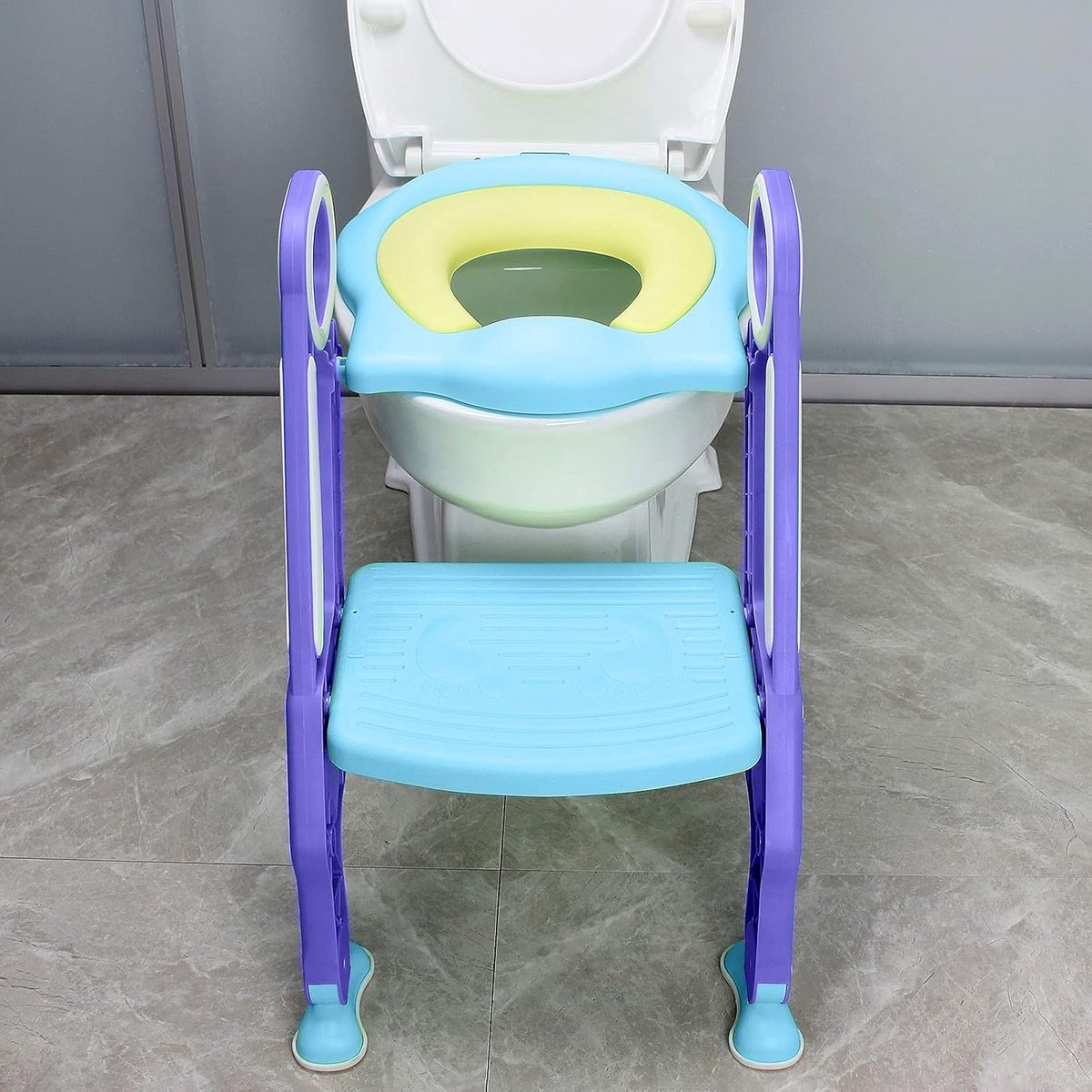 Kinder Toilettrainer - Potjestrainer Trapje - Zelfstandig Zindelijk - In Hoogte Verstelbaar - Tot 75 kg - Blauw Paars