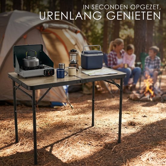 Klaptafel 90x60cm - Inklapbare Campingtafel met Verstelbare Hoogte 40/70cm - Belastbaar tot 30 kg - Opvouwbare Vouwtafel met Handvat - Tuintafel Houtlook voor Camping, Balkon, Picknick en Caravan van Merkloos — afbeelding 2