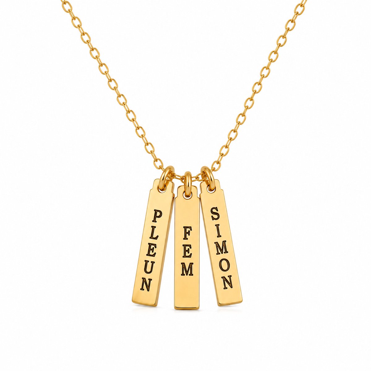 Engravia by Derya – Gepersonaliseerde Drievoudige Staafhanger Ketting Goudkleurig – RVS Roestvrij Staal – Minimalistische Naam- of Datumketting – Persoonlijk Cadeau