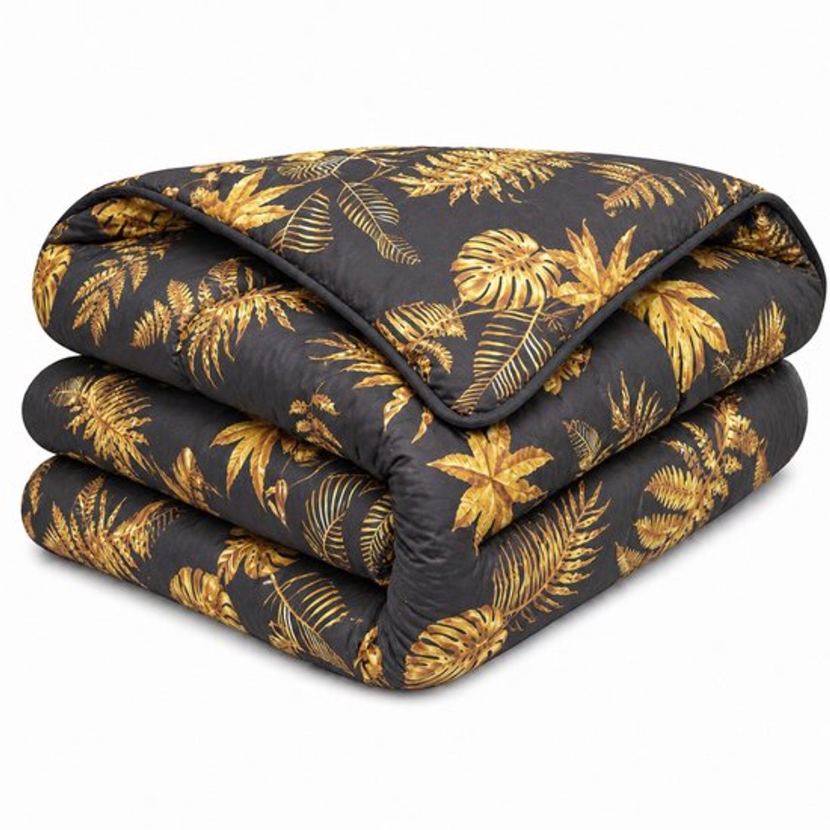 Topmerk - Luxe en makkelijk dekbed zonder overtrek (B-keuze) – Hoesloos 1 persoons dekbed 140x200 cm – Wasbaar op 60°C – Wolkenzacht en soepel – Gouden Bladeren - Zwart – All Year comfort zomerdekbed & winterdekbed DUURZAMERE KEUZE