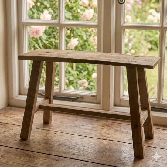 Vintage Houten Plantentafeltje 40x14x27cm - Vensterbank tafeltje - decoratief landelijk houten plantenstandaard