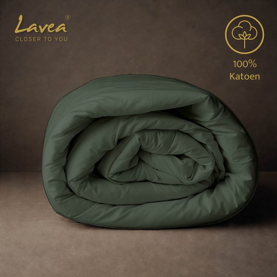 Lavea® Dekbedovertrek 155x220 cm, 1 stuck, van 100% katoen - Zacht en ademend, OEKO-TEX - Olijfgroen - Zonder Kussenslop van Lavea — afbeelding 2