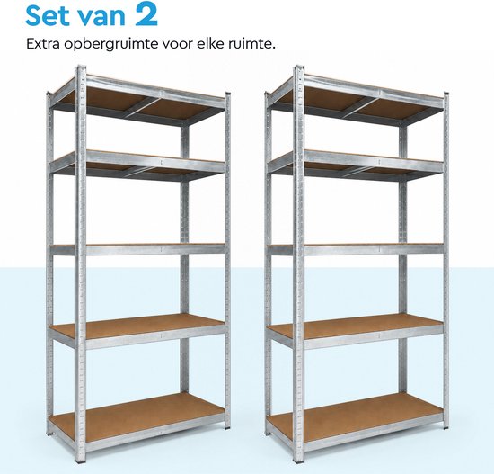 Afmetingen van de stellingkast: 180 cm hoog, 90 cm breed en 40 cm diep.