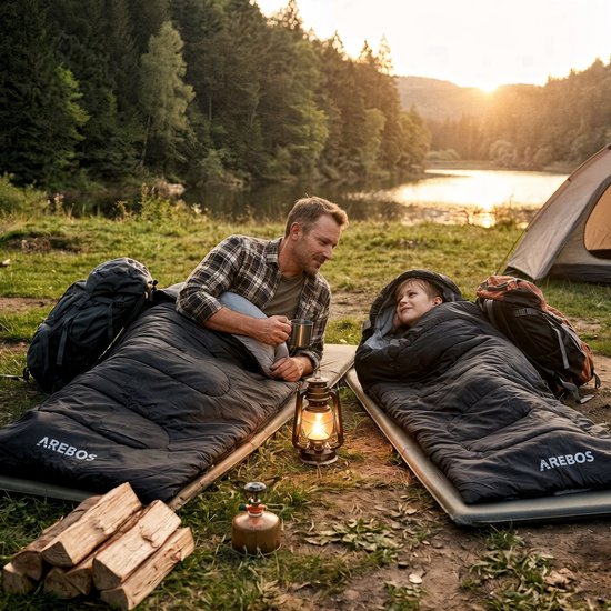 AREBOS Slaapzak 220 x 83 cm 5-25°C Lichtgewicht Camping Outdoor Reizen Zwart van AREBOS — afbeelding 4