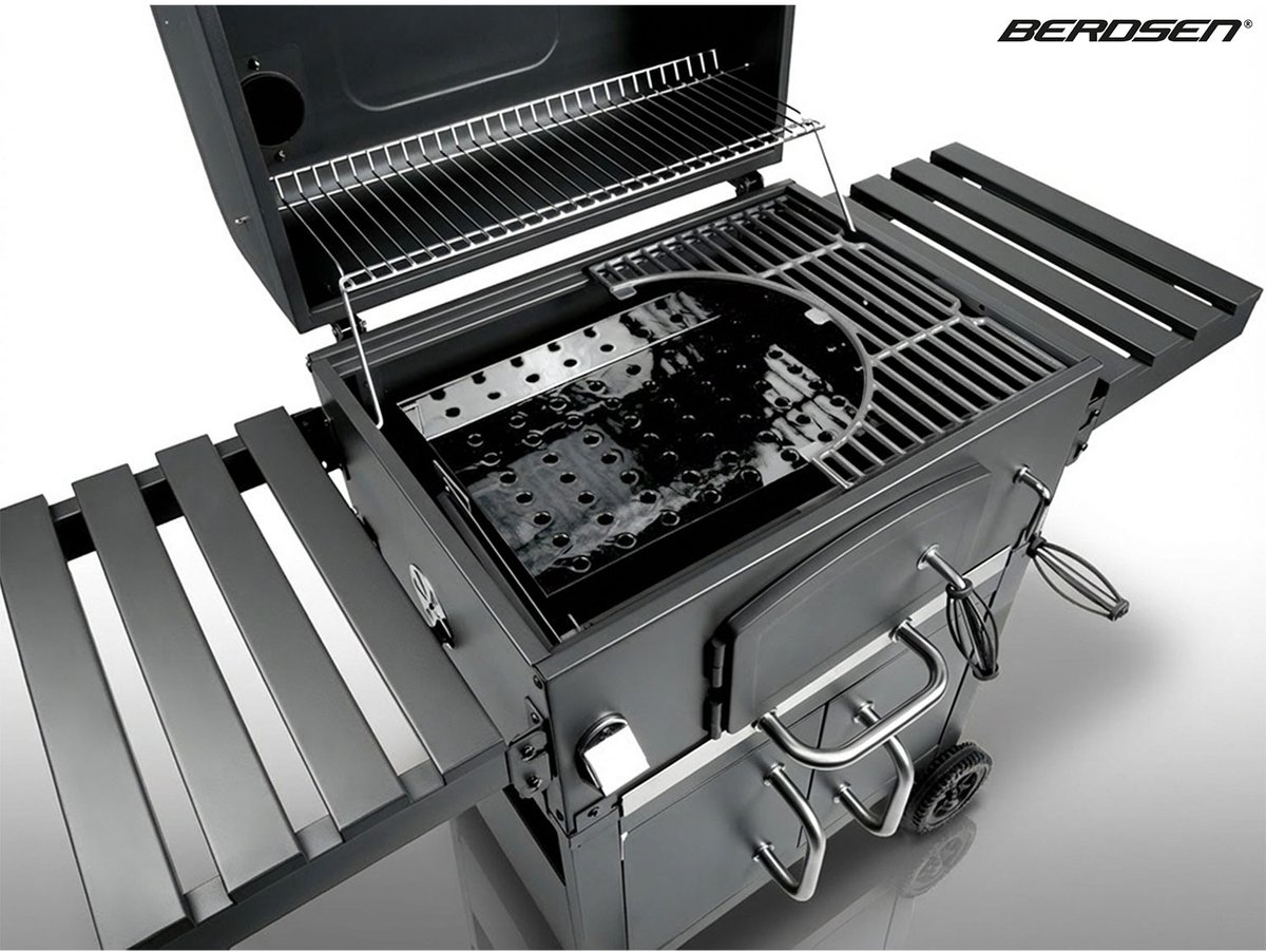 Berdsen BBQChef™ BD-893 - Houtskoolbarbecue met Deksel en Schoorsteen - Gietijzeren Rooster - Thermometer & Askast - Antraciet