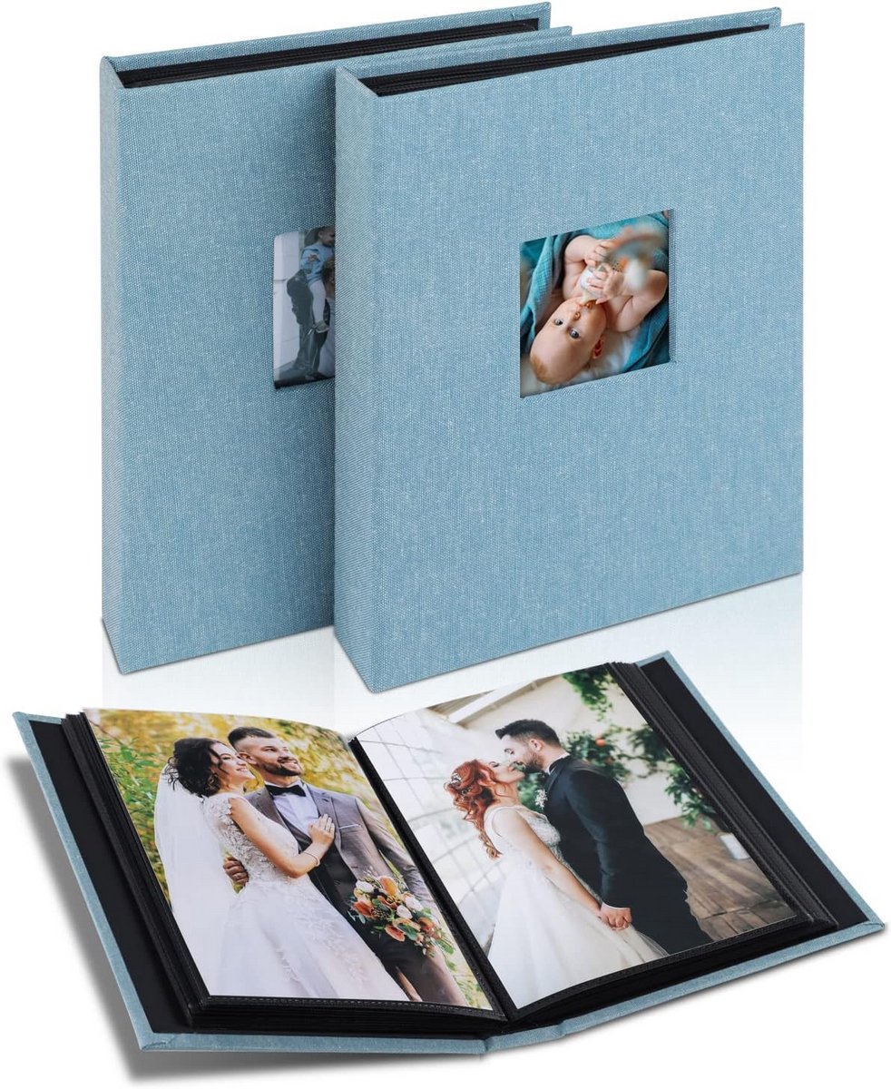 Fotoalbum Insteekalbum - Linnen Album - Momenten Vastleggen - Zuurvrij Papier - 22 x 16 cm - Cyaanblauw