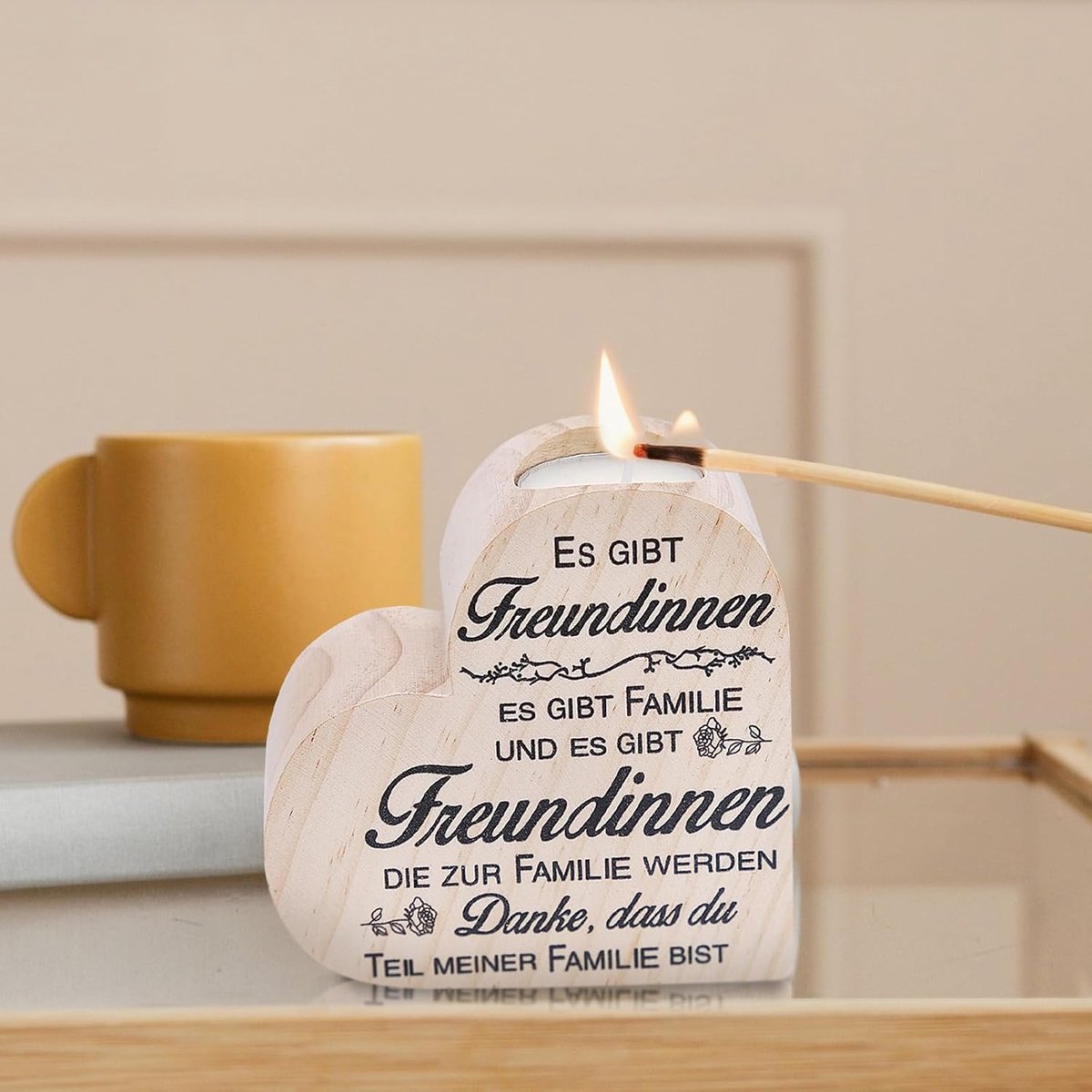Houten theelichthouder hartvormig - Perfect cadeau voor liefde, vriendschap en decoratie