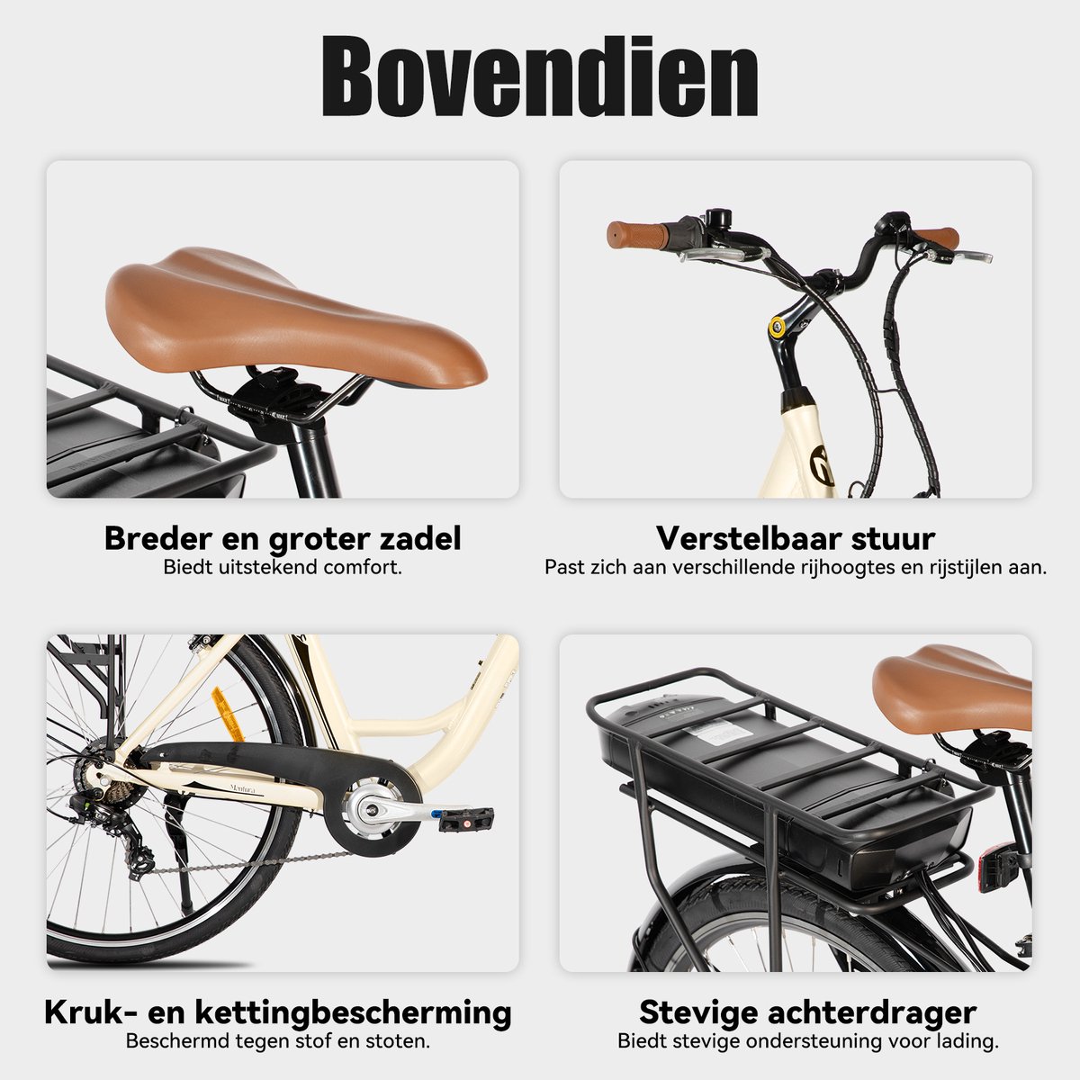 HILAND Montura Elektrische Stadsfiets 28 inch - E-bike Commuter Unisex - 250W Motor - 36V 10.4Ah Accu - 7 Versnellingen - Aluminium Frame thumbnail 4