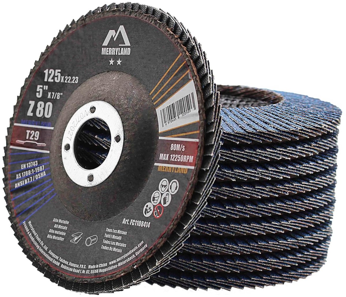Lamellenschijven Metaal - Klepschijven Zirkonium - Metaal Bewerken - Versterkte Glasvezelrug - 125mm Korrel 80 - Blauw