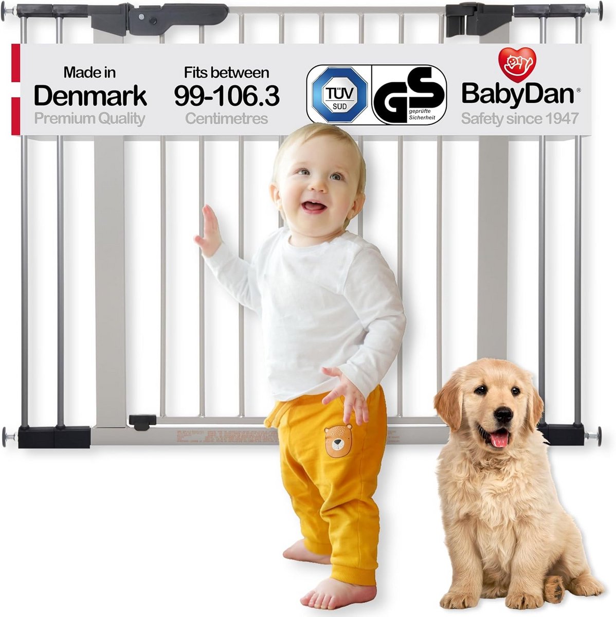 Extra breed traphekje - Babyhek veiligheidsrooster - Kindveilige woning - Drukbevestiging zonder boren - 99-1063 cm - Zilver/zwart