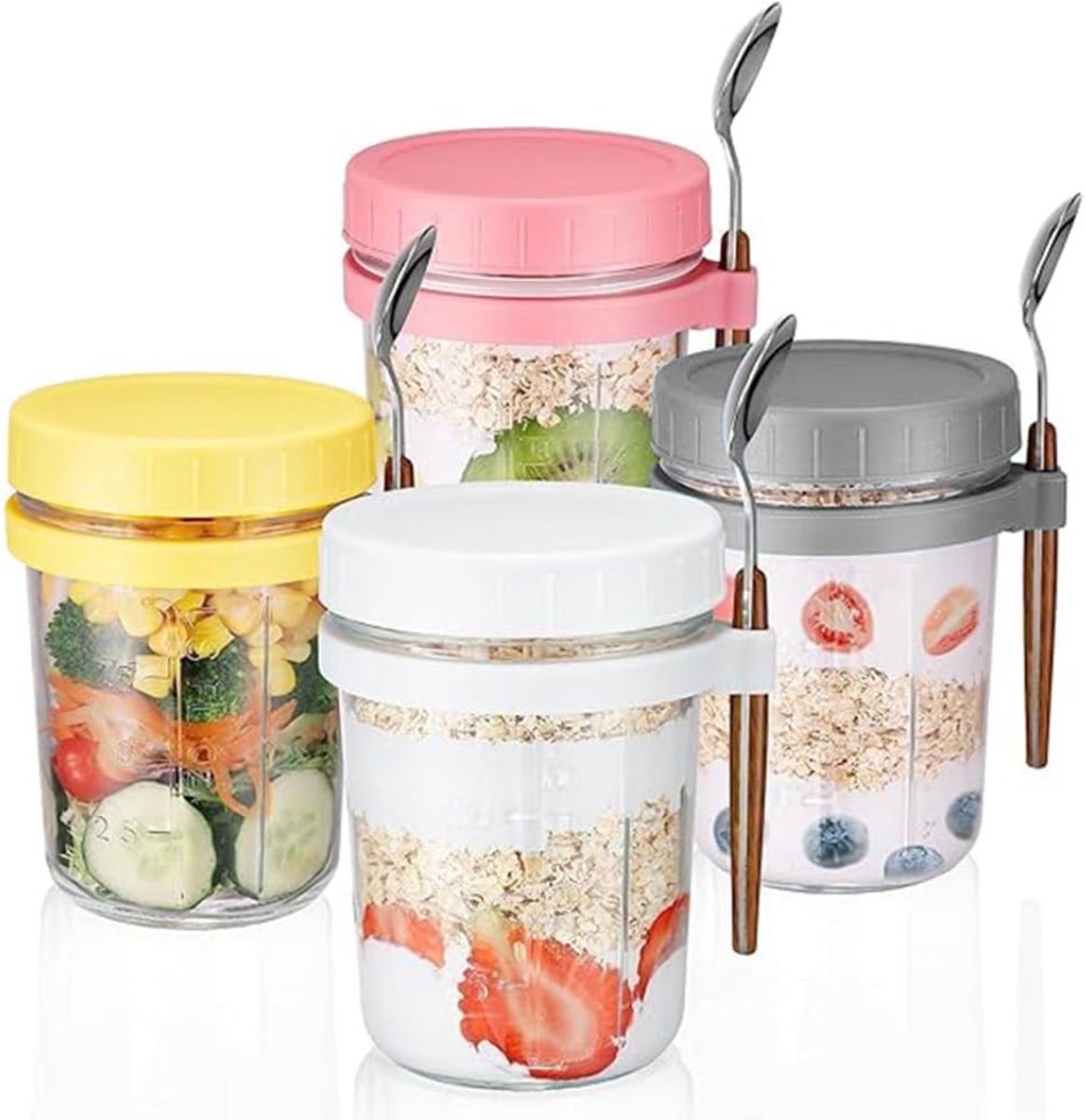 SNJY® Overnight Oats Potjes - Glazen Potjes met Deksel - Mason Jar - Weckpot - 4x360ml - Transparant