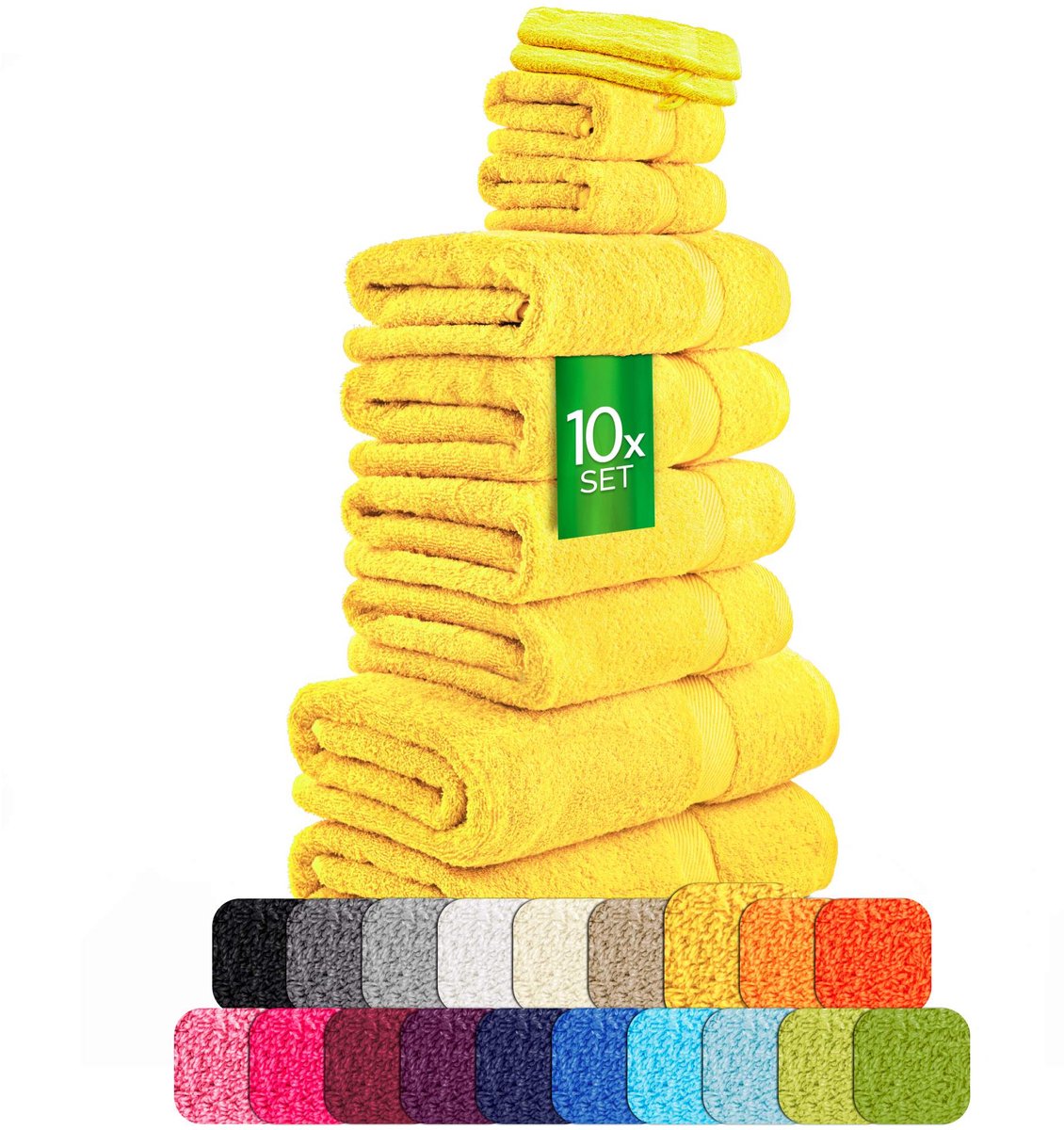 etérea Carli handdoekenset 10-delig – geel – 100% katoen – 500 g/m² – OEKO-TEX Made in Green