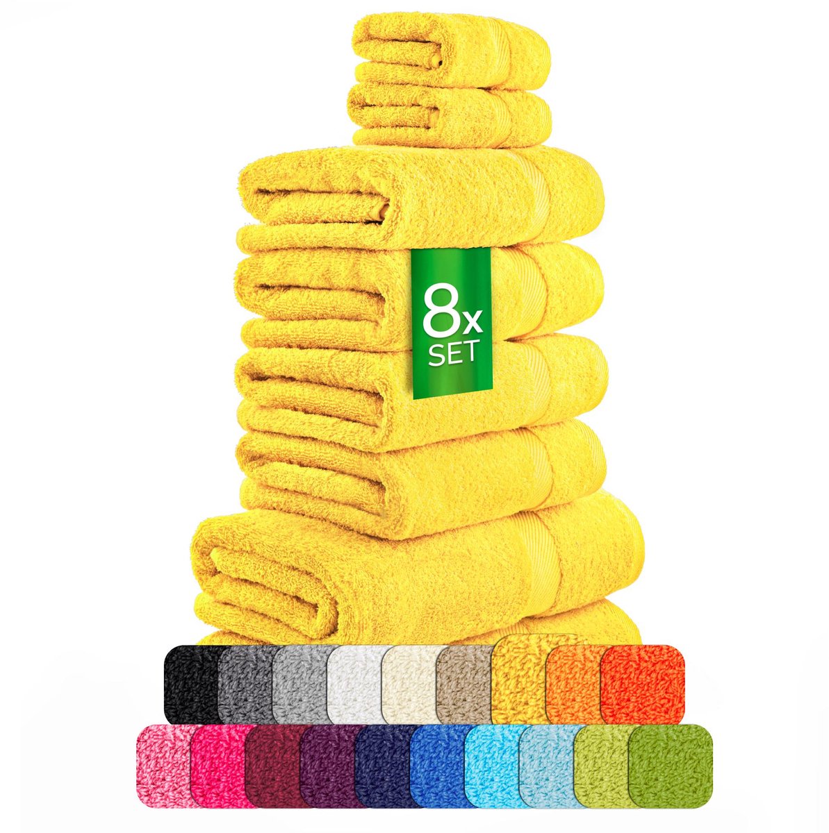 etérea Carli handdoekenset 8-delig – geel – 100% katoen – 500 g/m² – OEKO-TEX Made in Green
