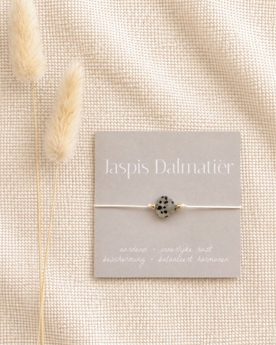 Jaspis Dalmatiër edelsteenarmbandje hartje met kaartje | aardend, innerlijke rust, bescherming, balanceert hormonen | Liefdevol cadeau | Cadeautip
