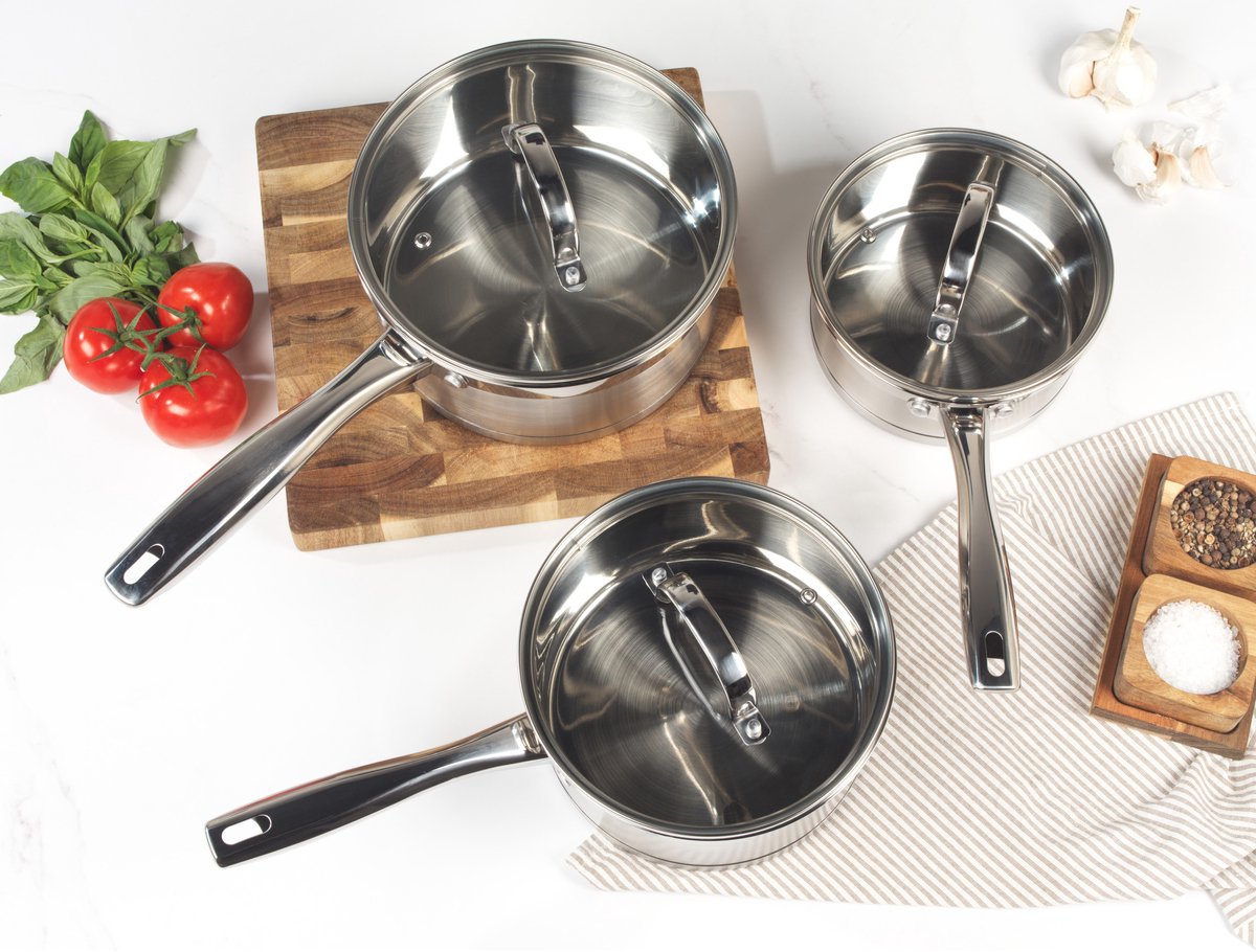 Salter Timeless 3-delige steelpannenset - 16cm, 18cm, 20cm