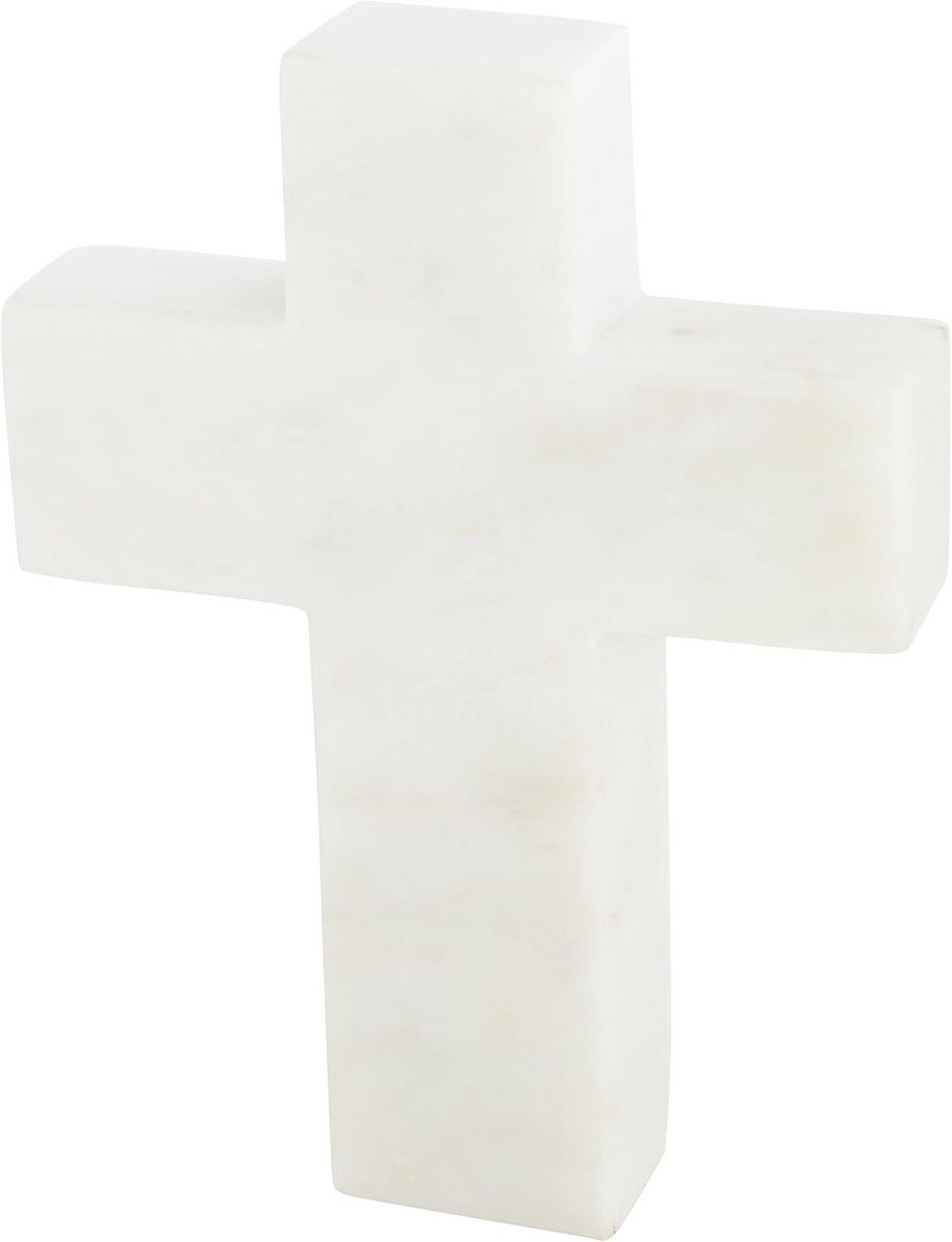 Decoratief Kruis - Wandkruis Marmer - Woondecoratie - Echt Marmer - 15x11 cm - Wit