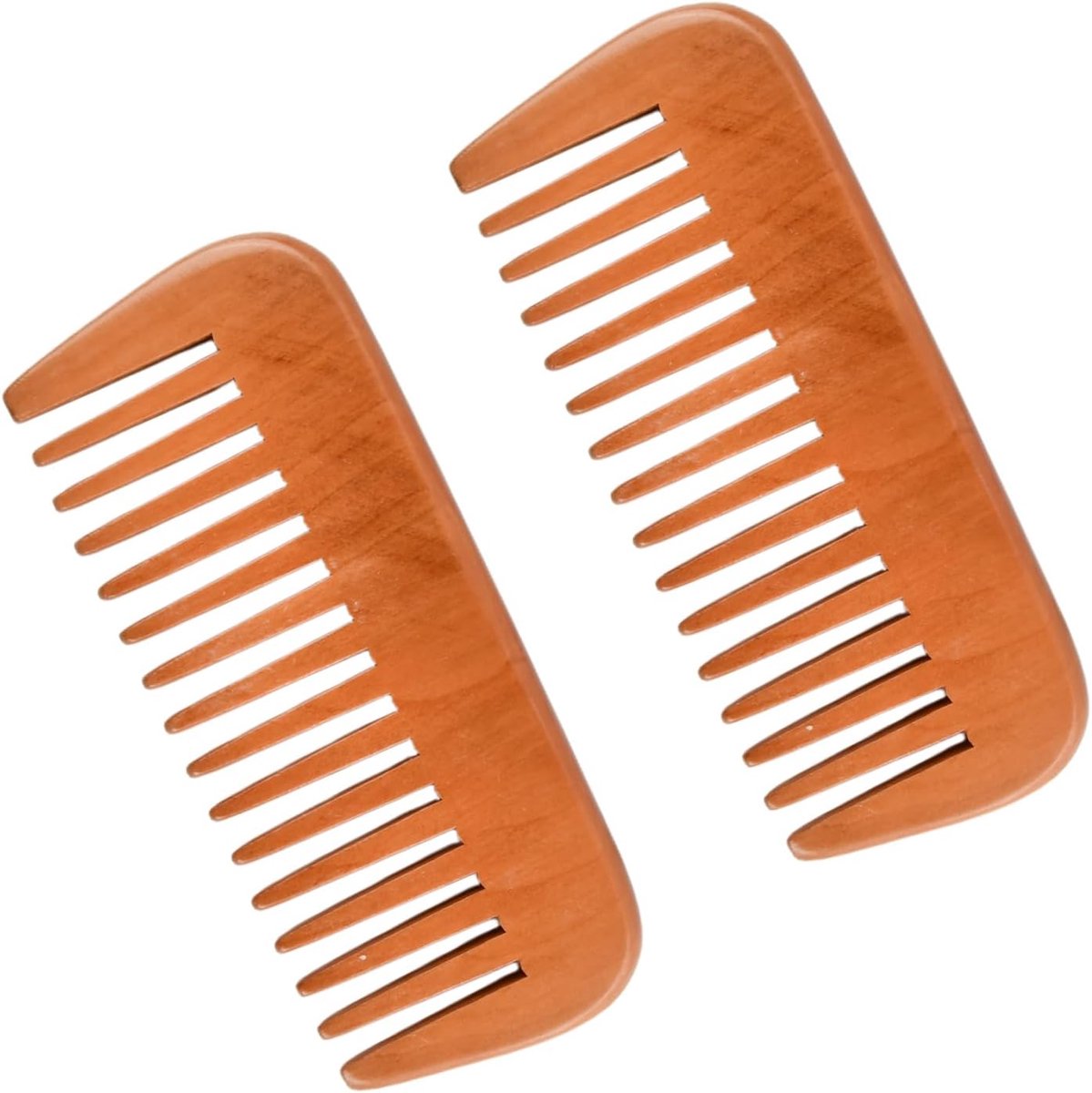 Houten Kam Set - Brede Tanden - Haar Verzorgen - Antistatisch Natuurlijk - 2 stuks - Lichtbruin