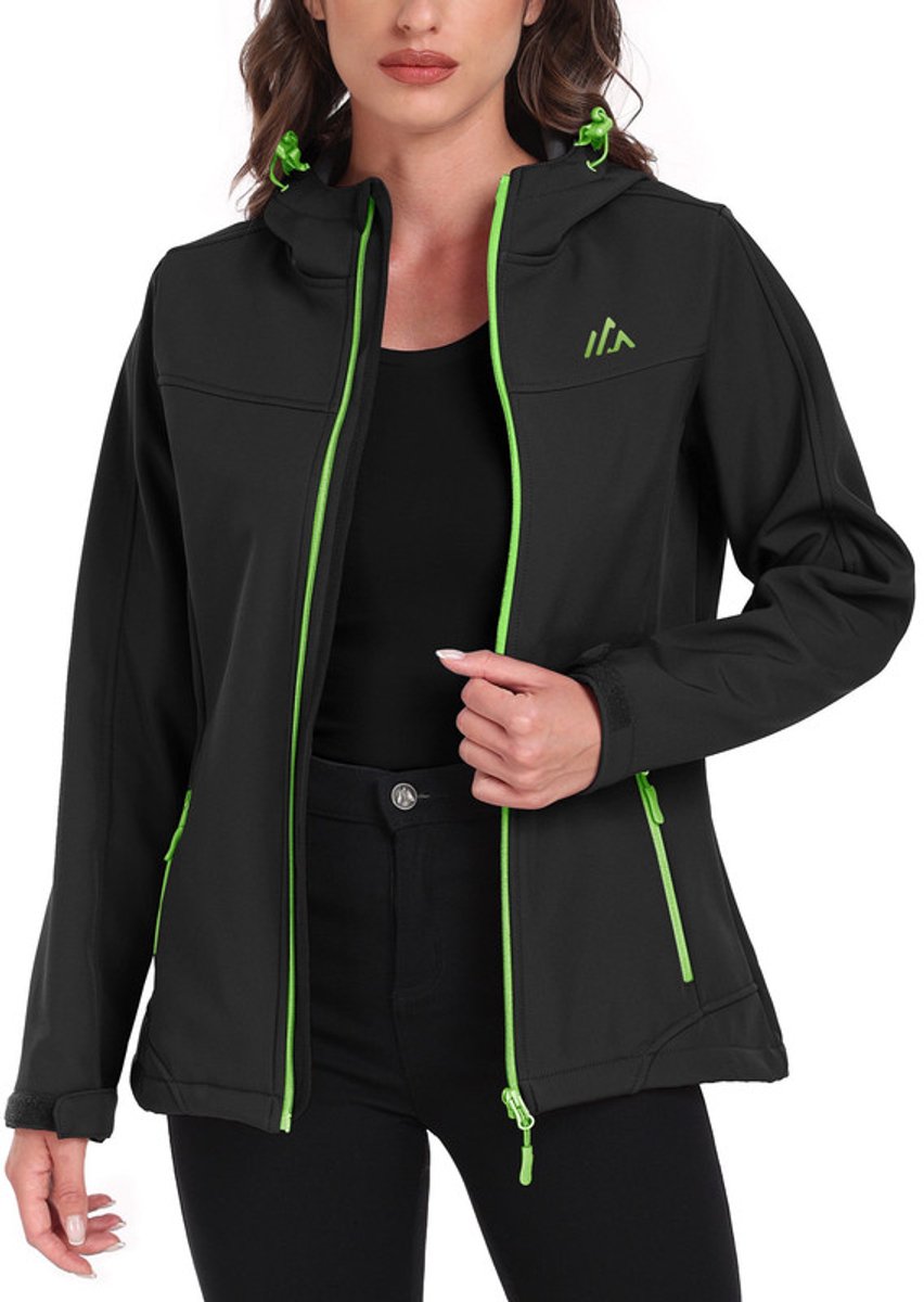 Daity Dames softshelljack, waterdicht tussenjack, ademend regenjack, winddicht jack, gevoerd met capuchon voor buitenactiviteiten en wandelen - Maat XL