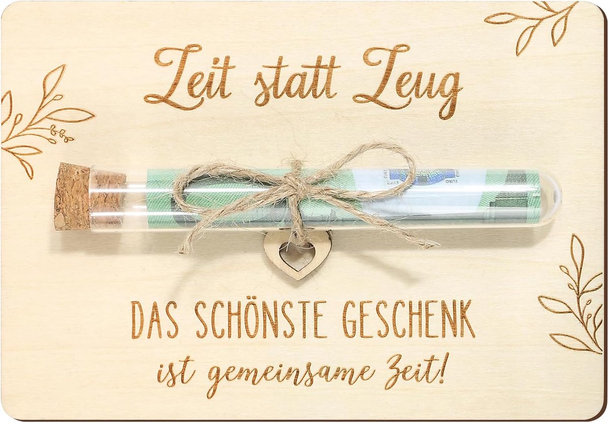 Houten Geldgeschenk - Cadeaubon Houder - Feestelijke Geschenkverpakking - Inclusief Reageerbuis - 13 x 9 cm - Houtkleur