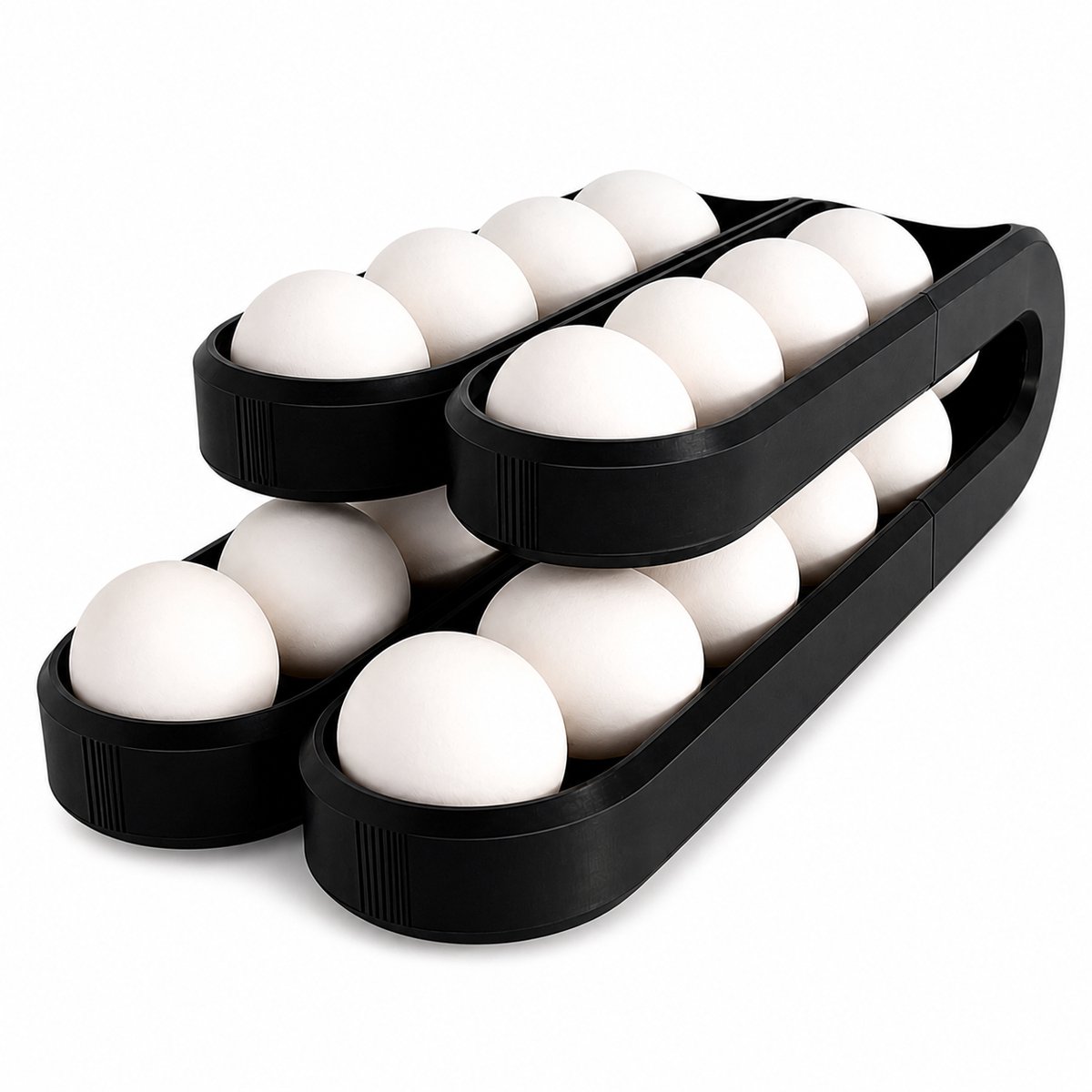 Dubbele Eierhouder Met Automatische Doorrol - Eier Dispenser Voor Koelkast En Aanrecht - Ruimtebesparende Eier Organizer - Gravity Feed Ei Opberger - Geschikt Voor Grote Eieren Tot 20 Stuks - Keuken Accessoires Organizer - Zwart