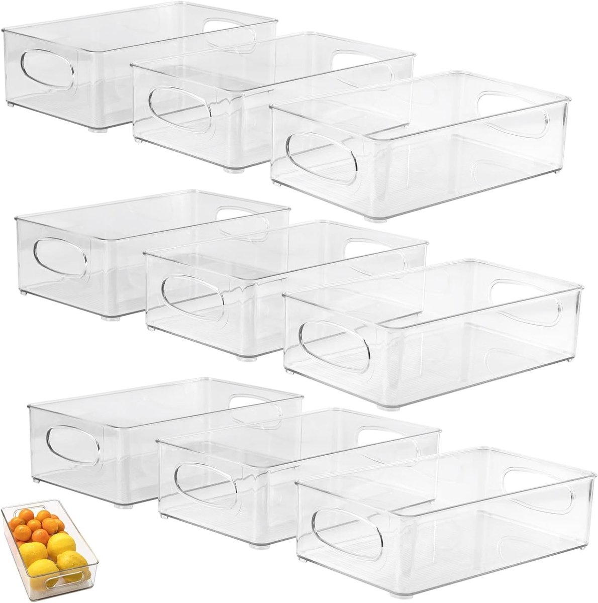 Set van 9 Stapelbare Koelkast Organizers in 3 Maten - Duidelijke Opbergdozen voor Keuken, Voorraadkast en Kasten