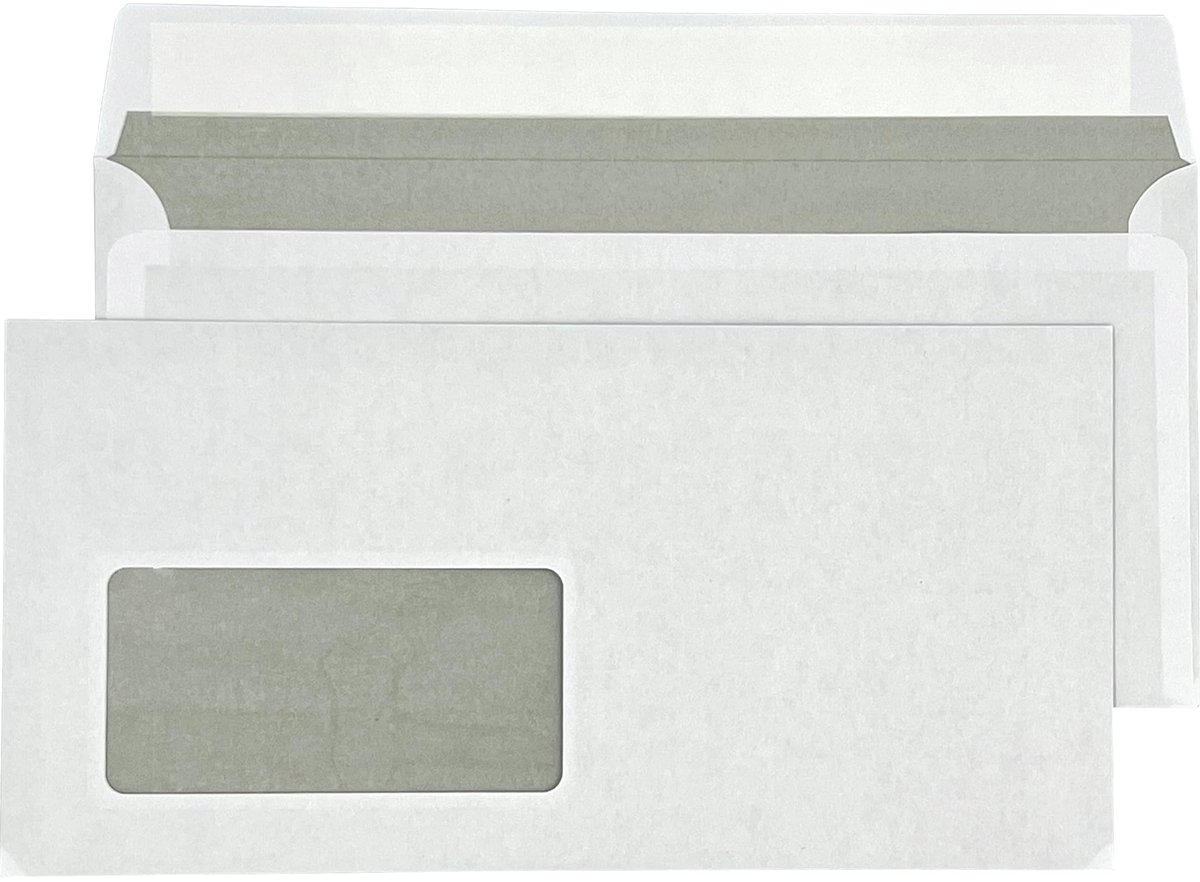 Allecto - Envelopes With Window - Long - Zelfklevend - Wit met Blauw Binnenkant - Printbaar - Geschikt voor Laserprinters - 220 x 110 mm