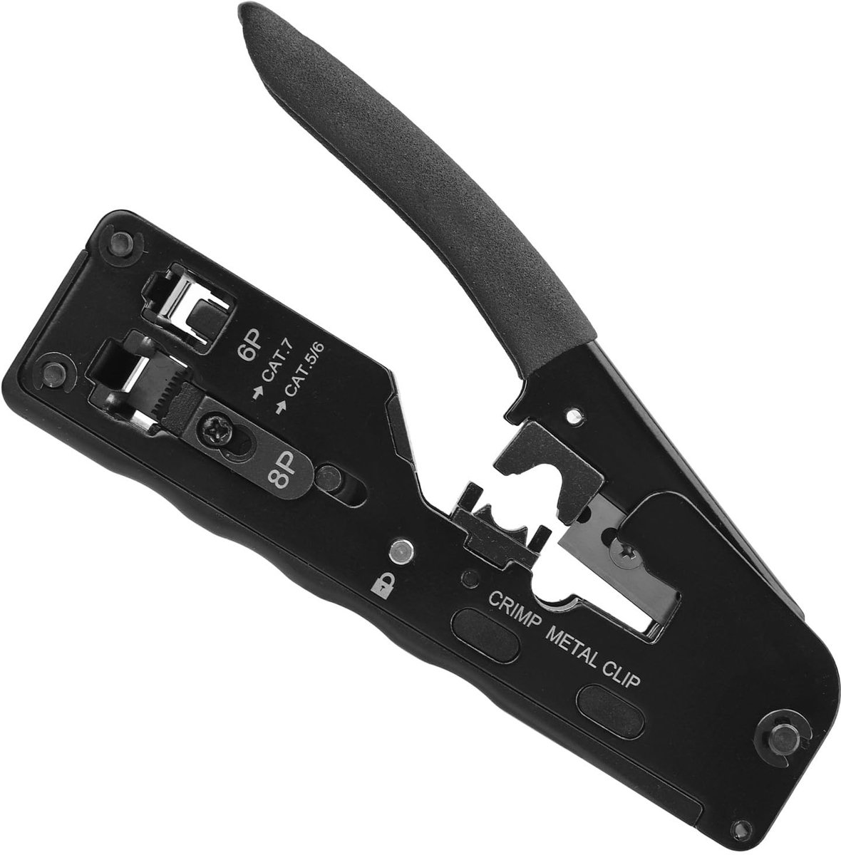 aladdien - Krimptang - Ethernet Crimp Tool - Ergonomisch - Zwart - RJ11 RJ12 Cat5 Cat6 Cat7 - Netwerkinstallatie en reparatie - Handig en tijdbesparen