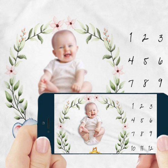 Baby maandelijkse mijlpaaldeken - Pasgeborenen - Lichtgewicht - Schattig slingerpatroon - Fotografie rekwisieten - Innovatieve decoratie - Geschikt voor baby's - Roze met grijze accenten. — afbeelding 3