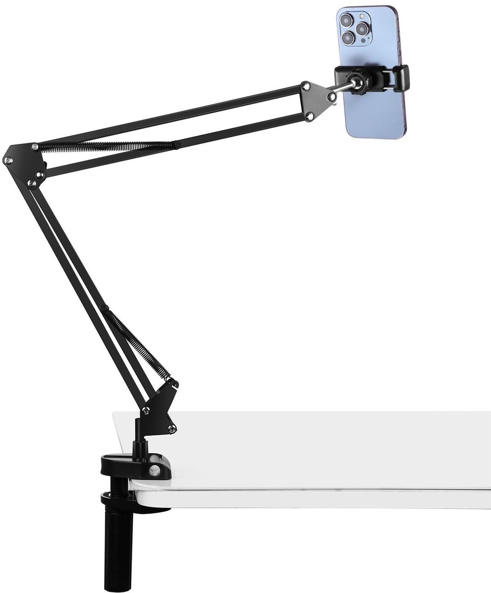 Telefoonhouder Boven - Flexibele Arm - Desktop Opname - 360 Graden Rotatie - Tot 17.3 Cm - Zwart
