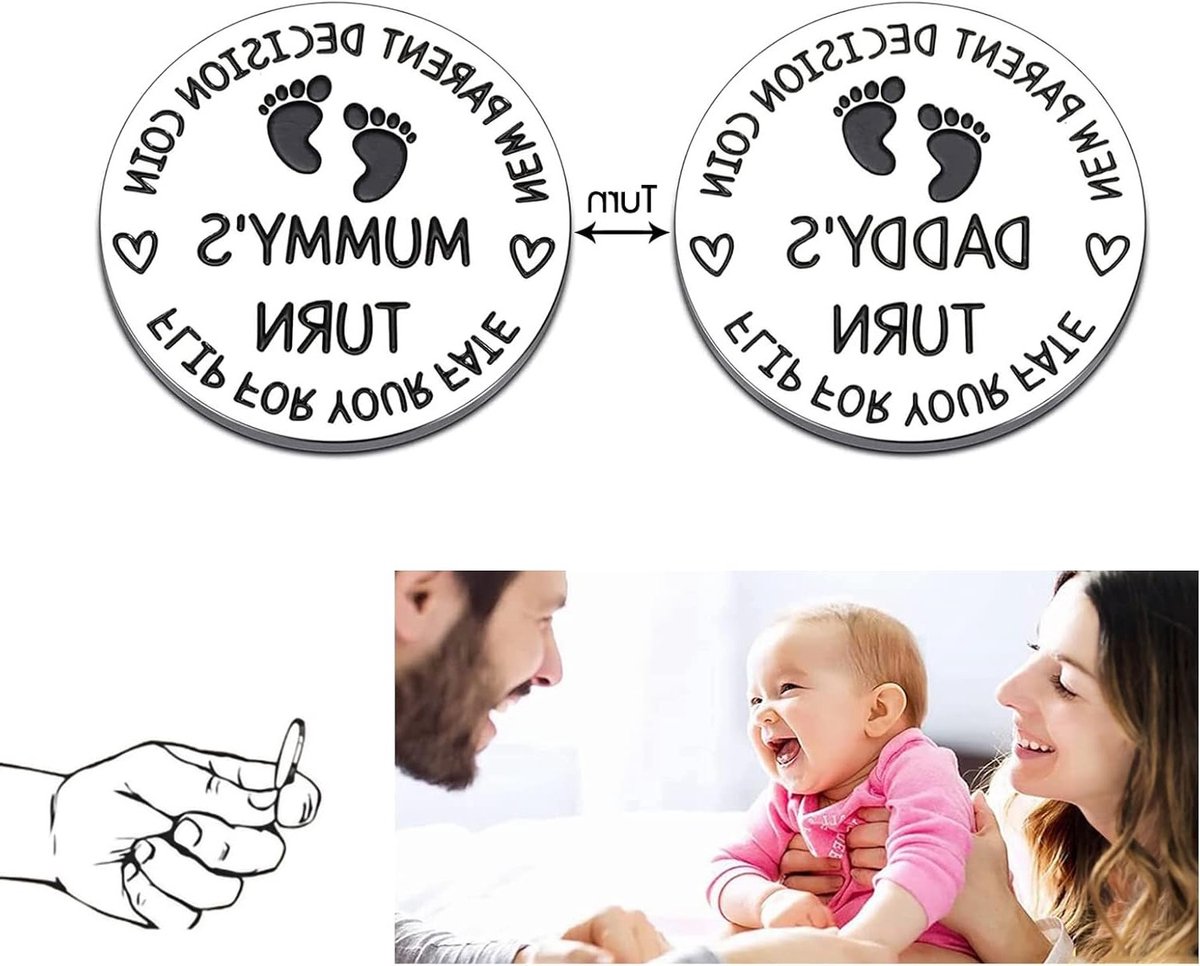 Nieuwe Ouders, Vader en Moeder Cadeaus, Grappige Beslissingsmunt, Doopcadeau voor Meisjes en Jongens, Kraamcadeau, Geboortecadeau, Persoonlijke Cadeaus voor Baby's en Kinderen