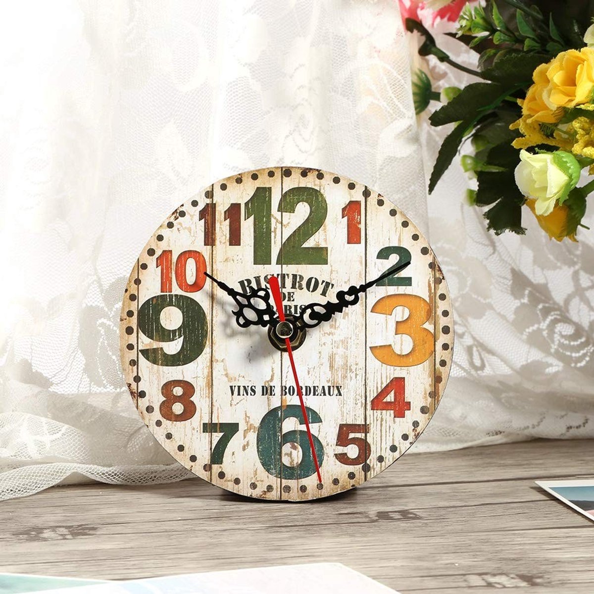 Retro Houten Wandklok 12 cm - Stijlvolle Decoratie voor Woonkamer en Slaapkamer